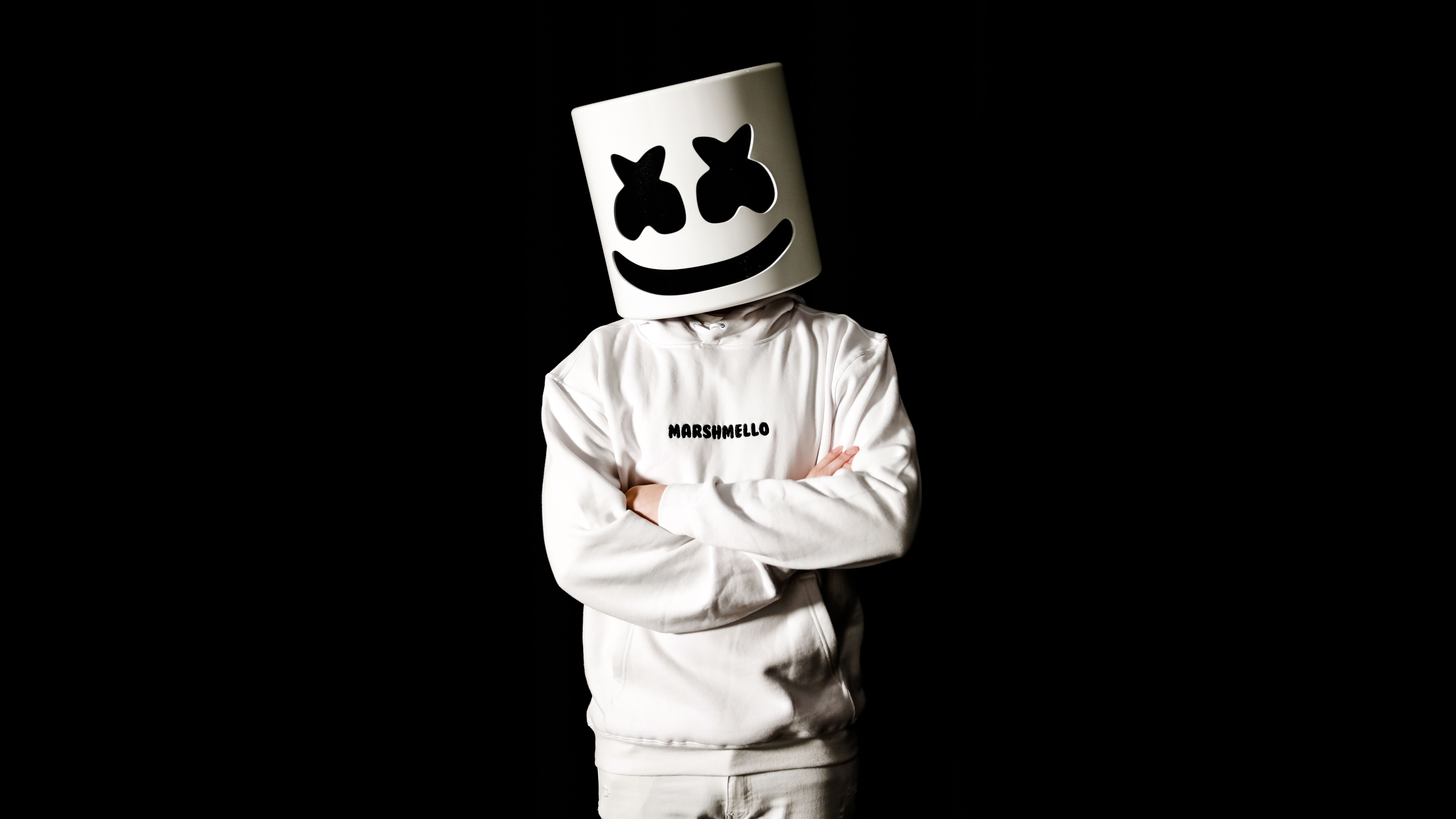 7680x4320 Marshmello 4K Wallpaper, Monochrome, American DJ, Black background, Desktop