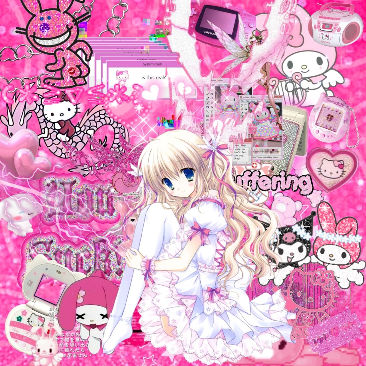 1200x1200 Animecore girl 2000s y2k. Hello kitty iphone wallpaper, Animation art character design, Pink scenecore, Phone