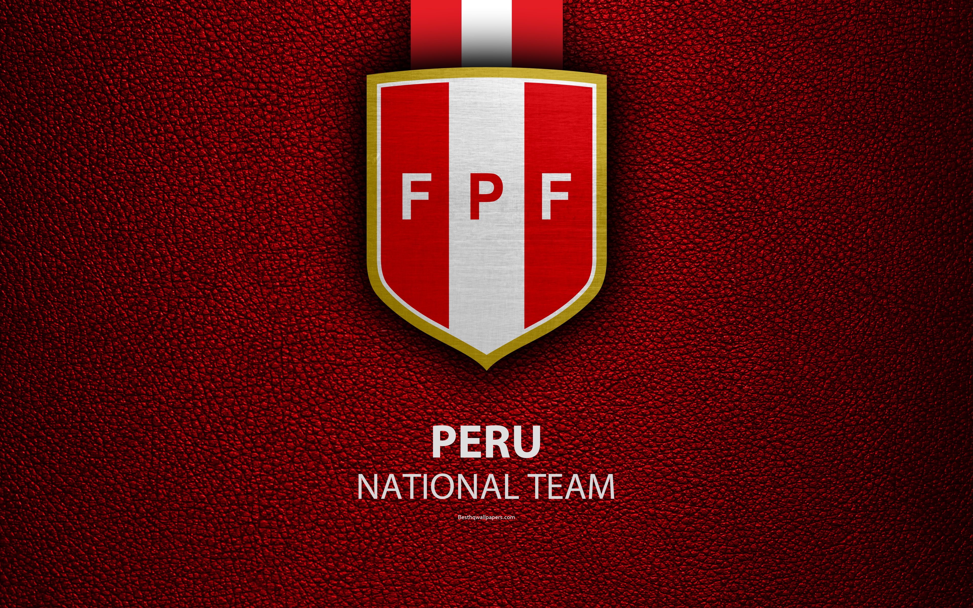 3840x2400 Download wallpaper Peru national football team, 4k, leather texture, Desktop