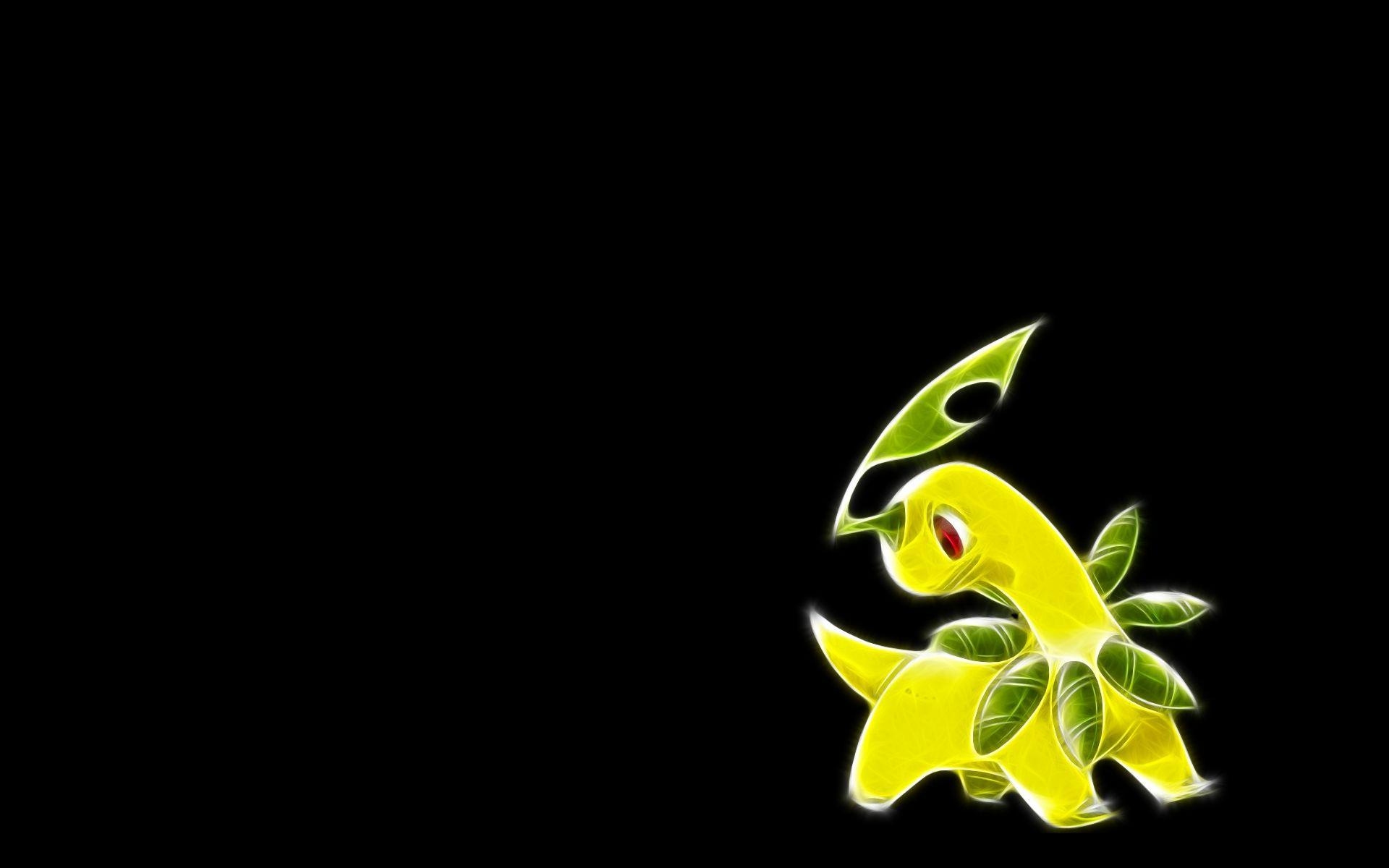 1920x1200 green pokemon fractalius black background bayleef, Desktop