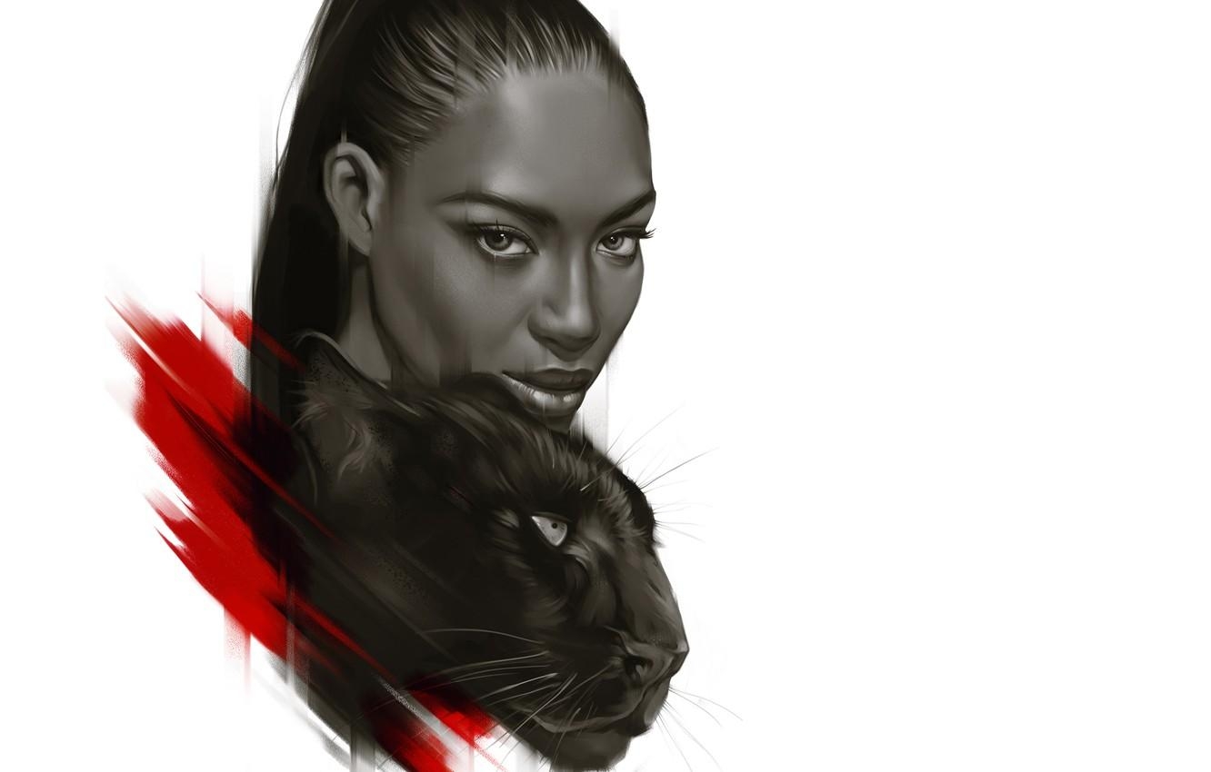 1340x850 Wallpaper model, Panther, art, Naomi Campbell, Naomi Campbell image, Desktop