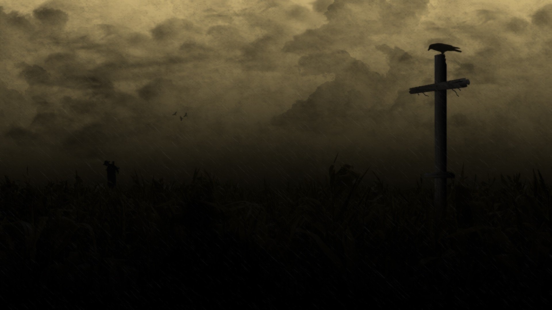 1920x1080 Wallpaper,  px, country, creepy, cross, dark, field, horror, raven, Desktop