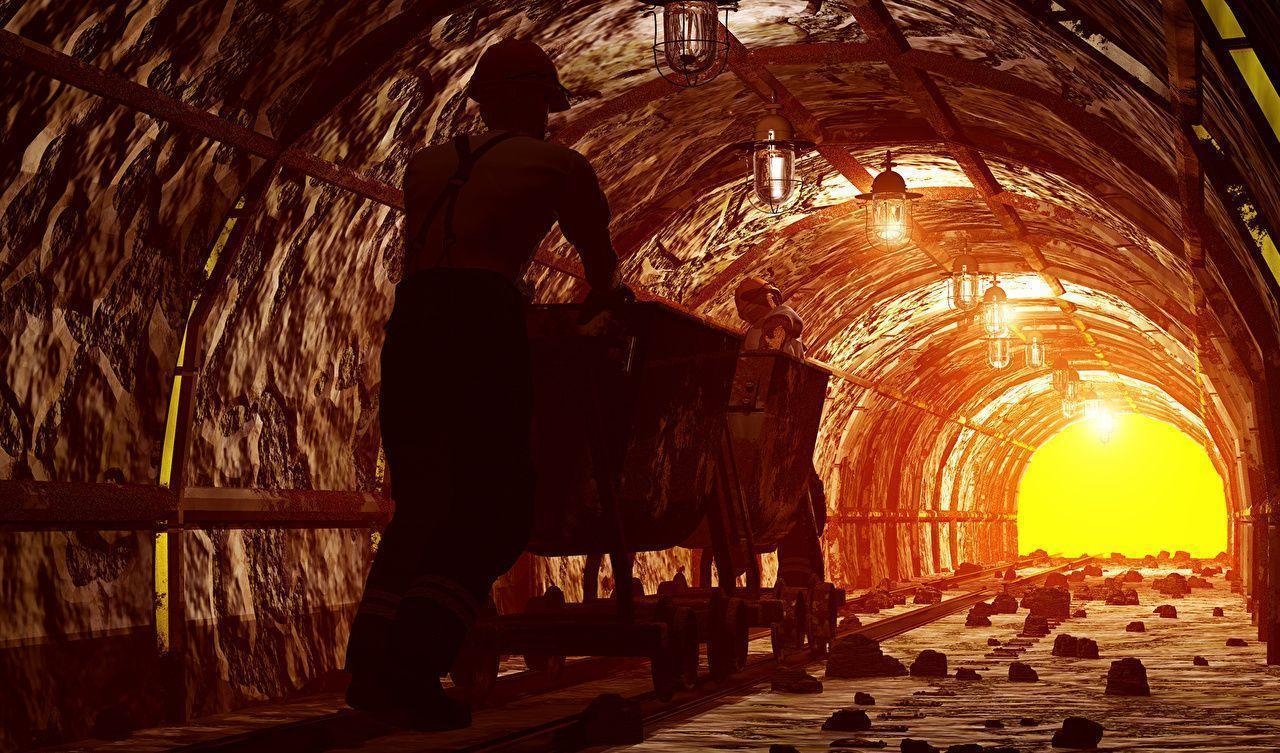 1280x760 Tunnel worker mining tunnel Cave 3D Graphics Stones Railroads, Desktop