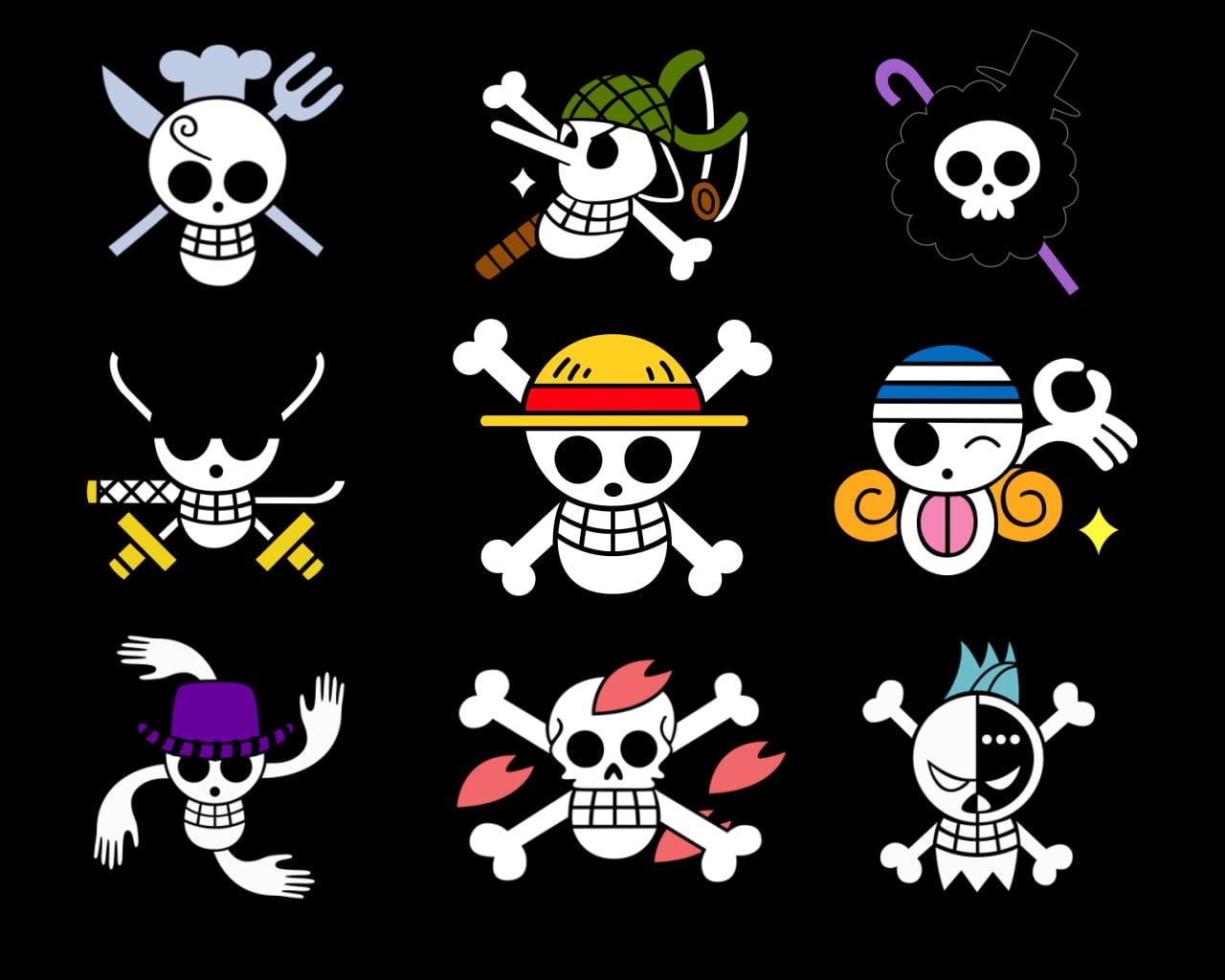 1280x1030 Photo displays One Piece skull characters artwork lot HD wallpaper, Desktop