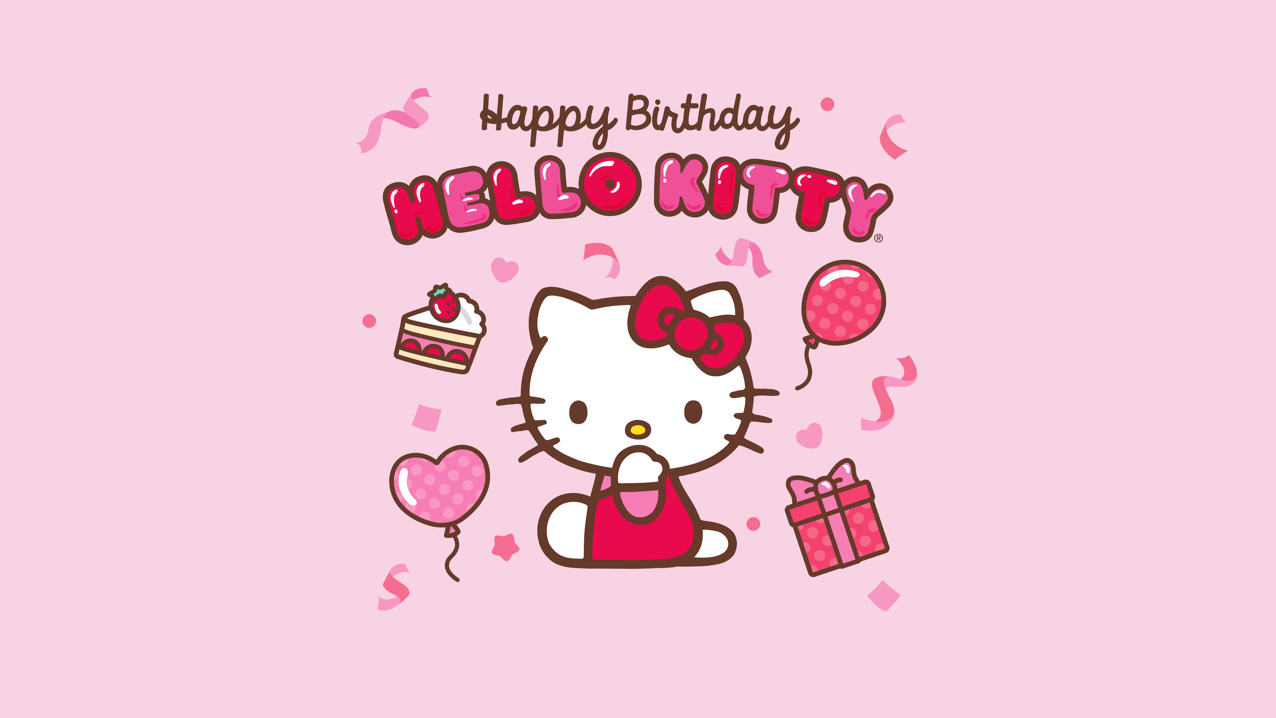 5120x2880 Happy Birthday Wallpaper 4K, Hello Kitty background, Desktop