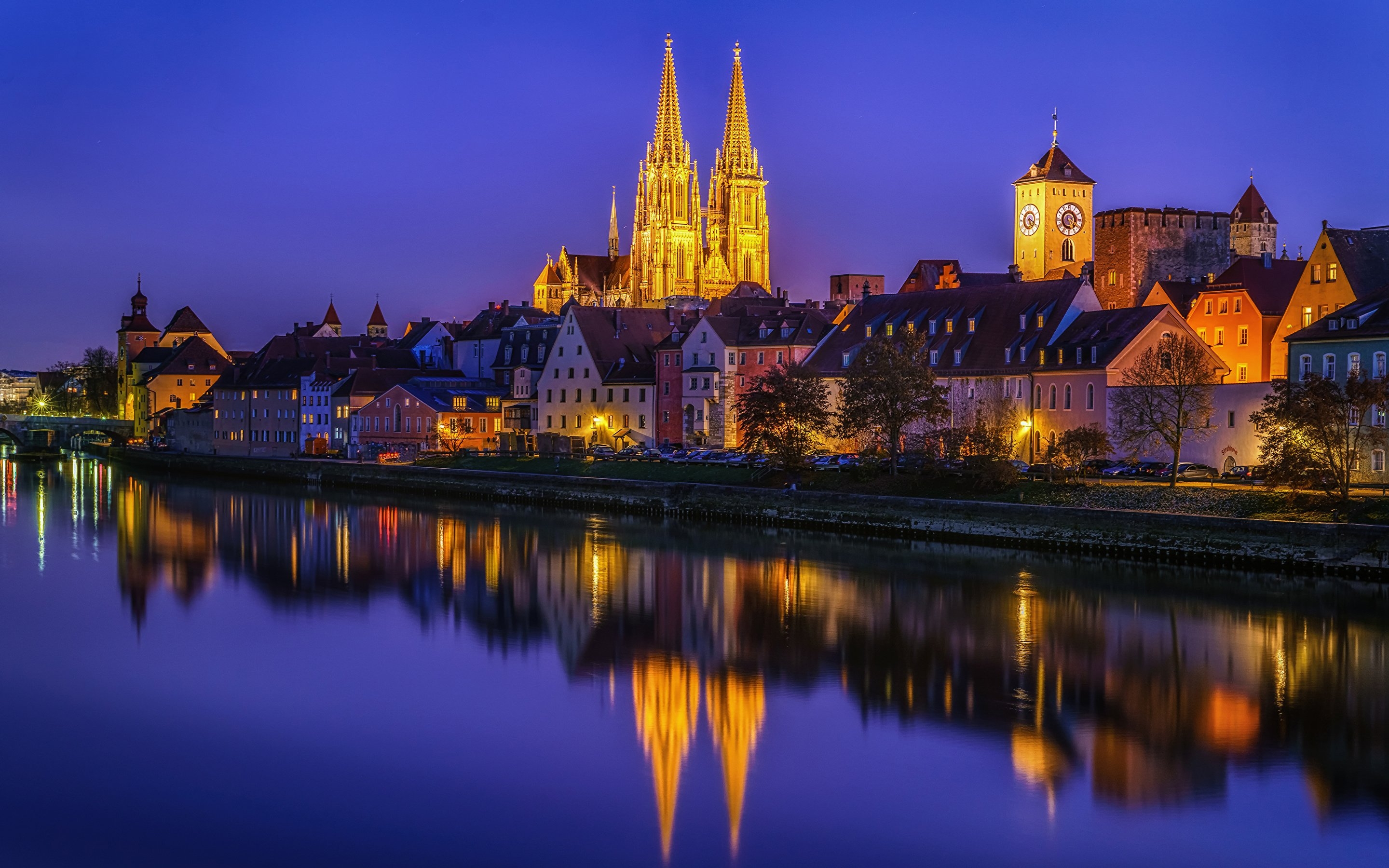 2880x1800 image Germany Regensburg Street Night Coast Rivers Cities, Desktop