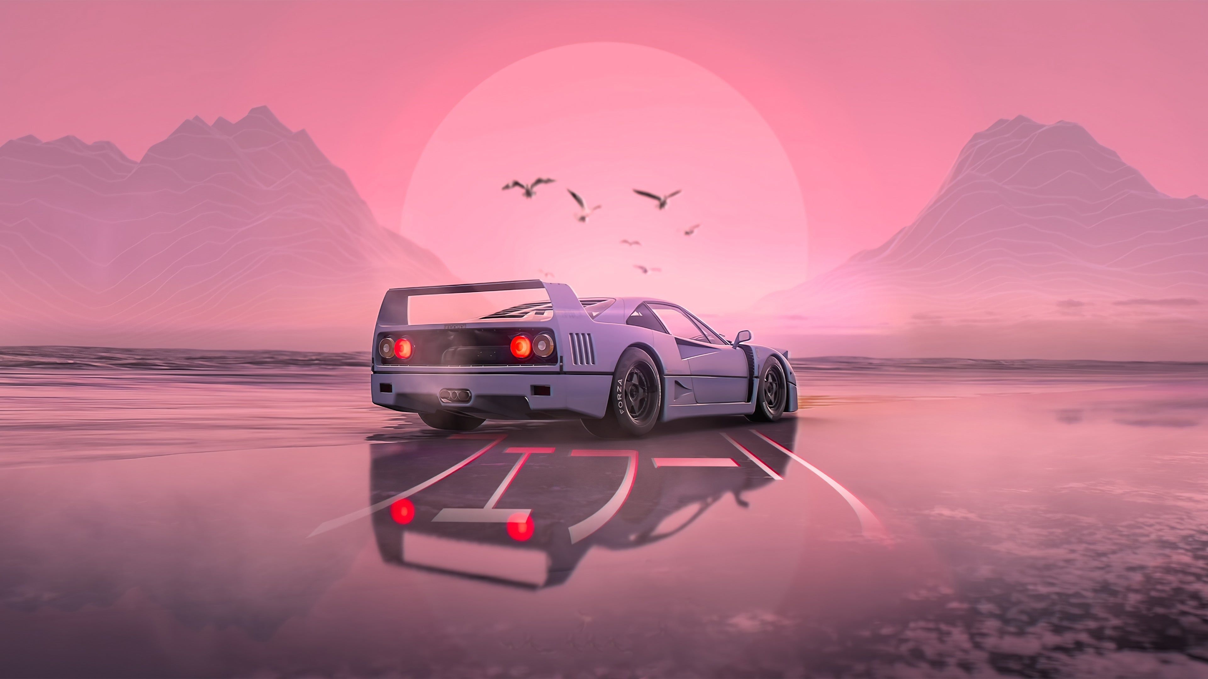 3840x2160 Retrowave F40 4K wallpaper. Aesthetic desktop wallpaper, Car wallpaper, Jdm wallpaper, Desktop