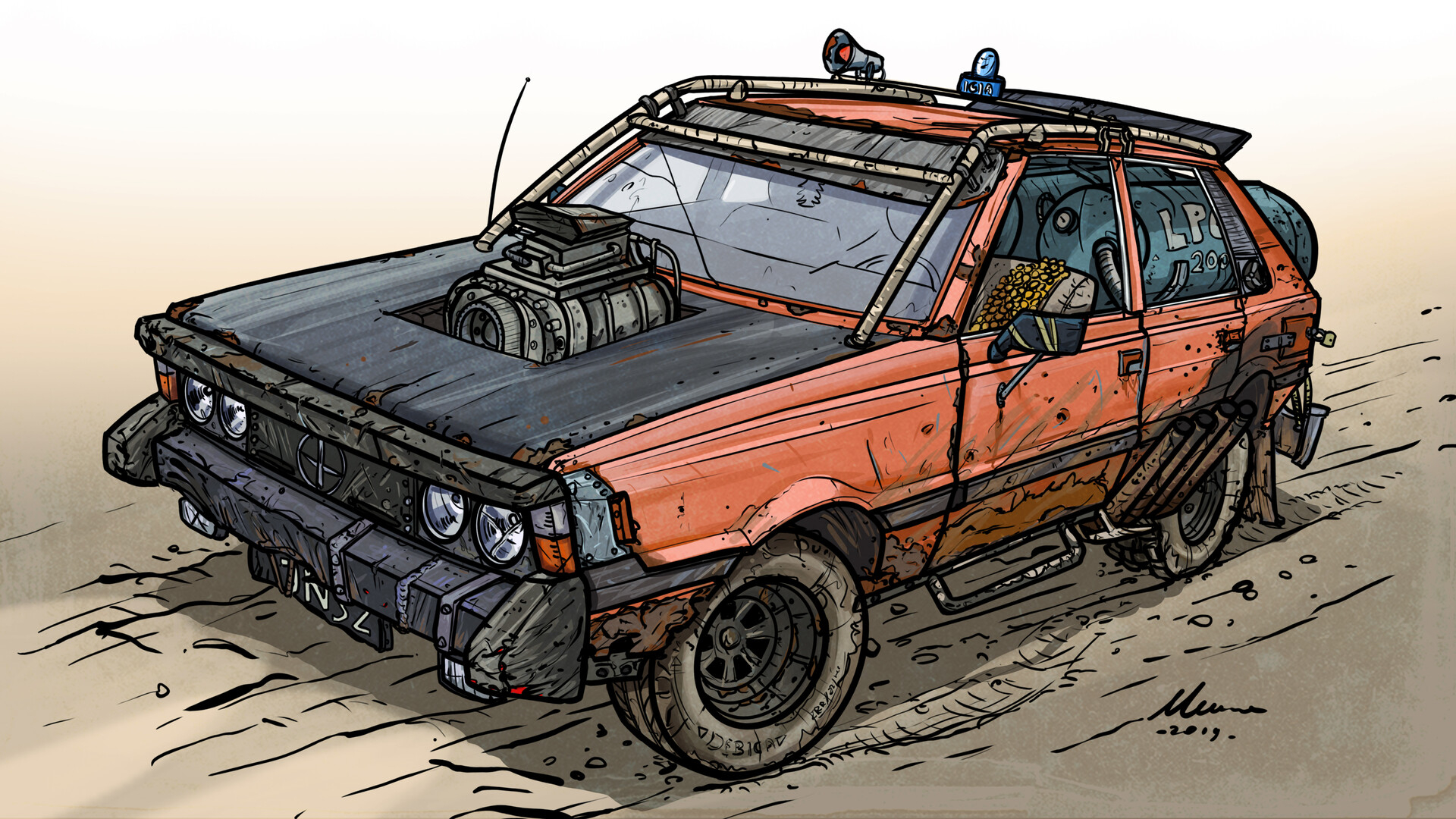 1920x1080 post apocalyptic Polonez FSO 1983, Desktop