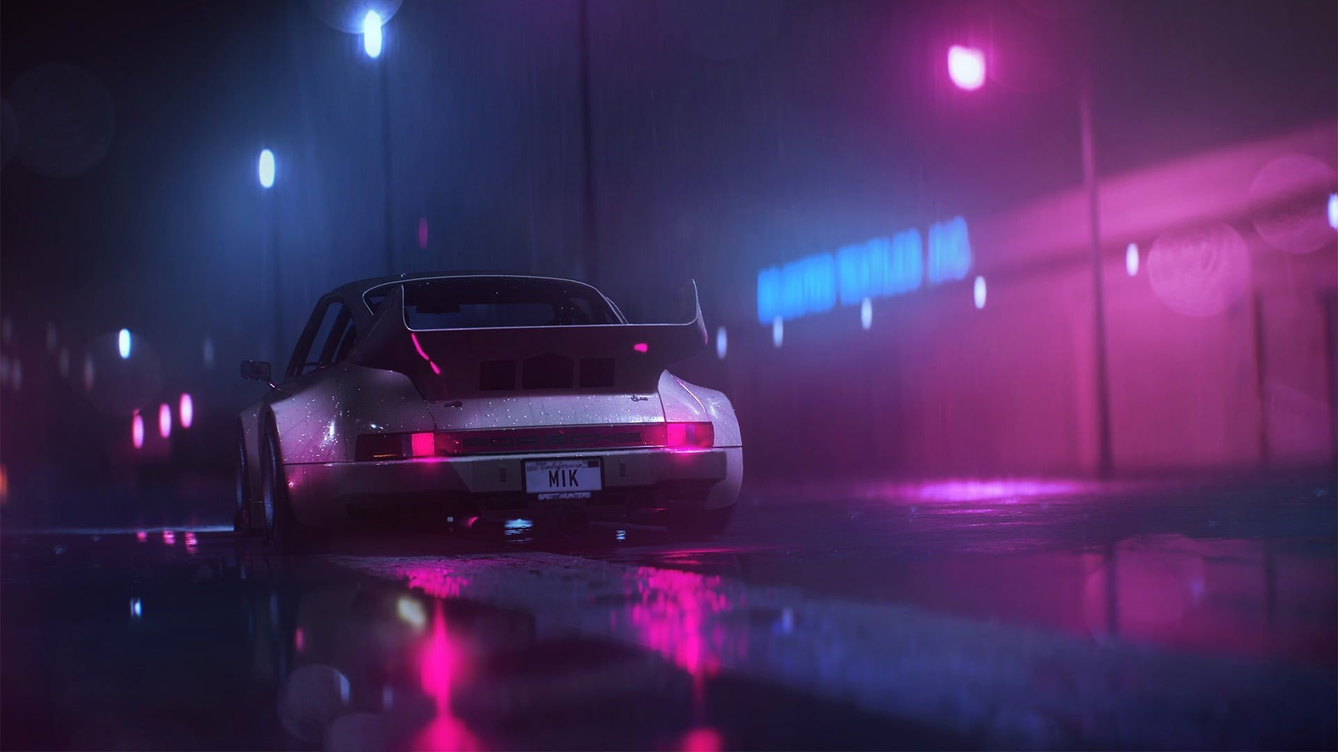 1920x1080 gray sports car digital art #car #neon #Porsche #synthwave, Desktop