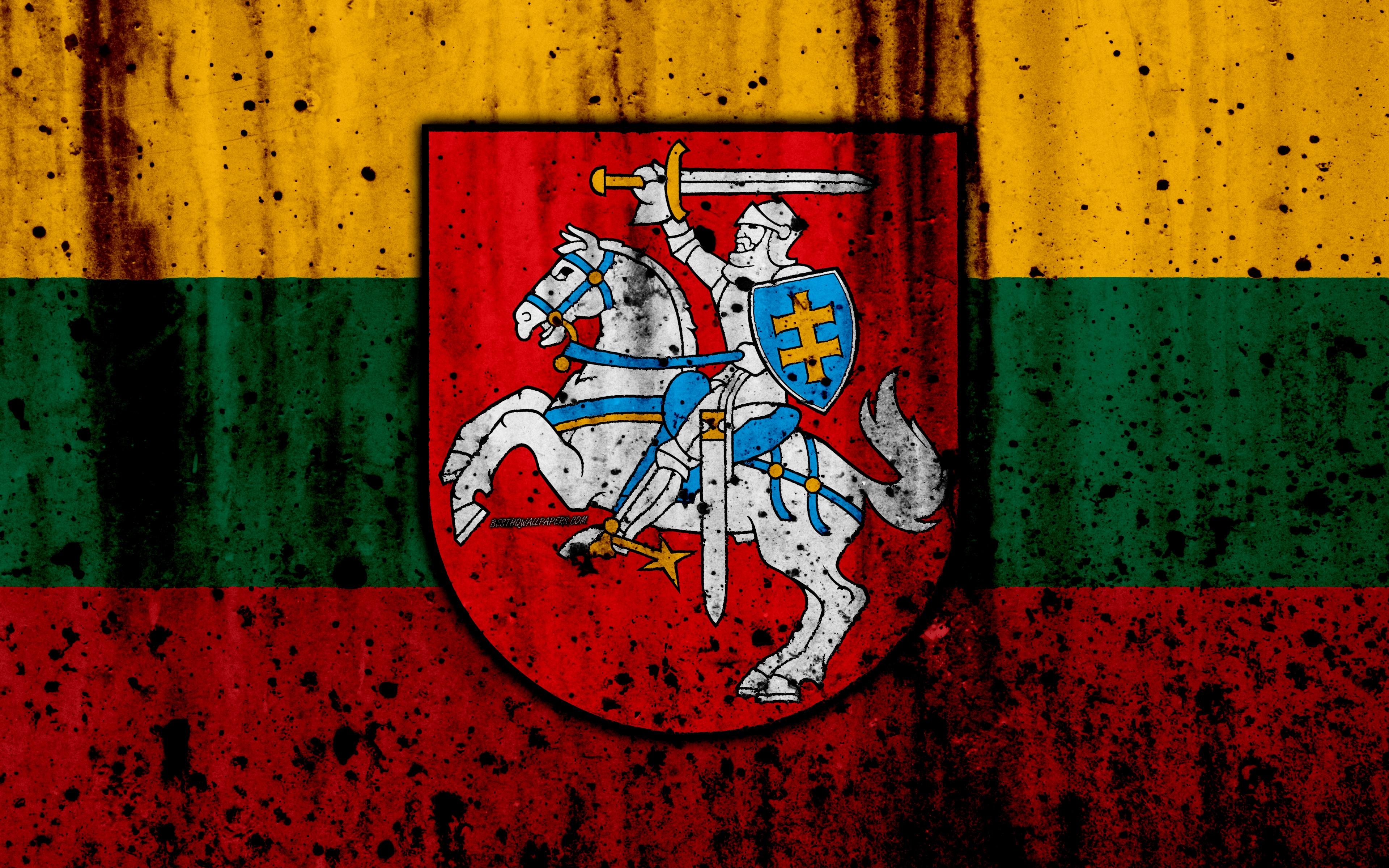 3840x2400 Download wallpaper Lithuanian flag, 4k, grunge, flag of Lithuania, Desktop