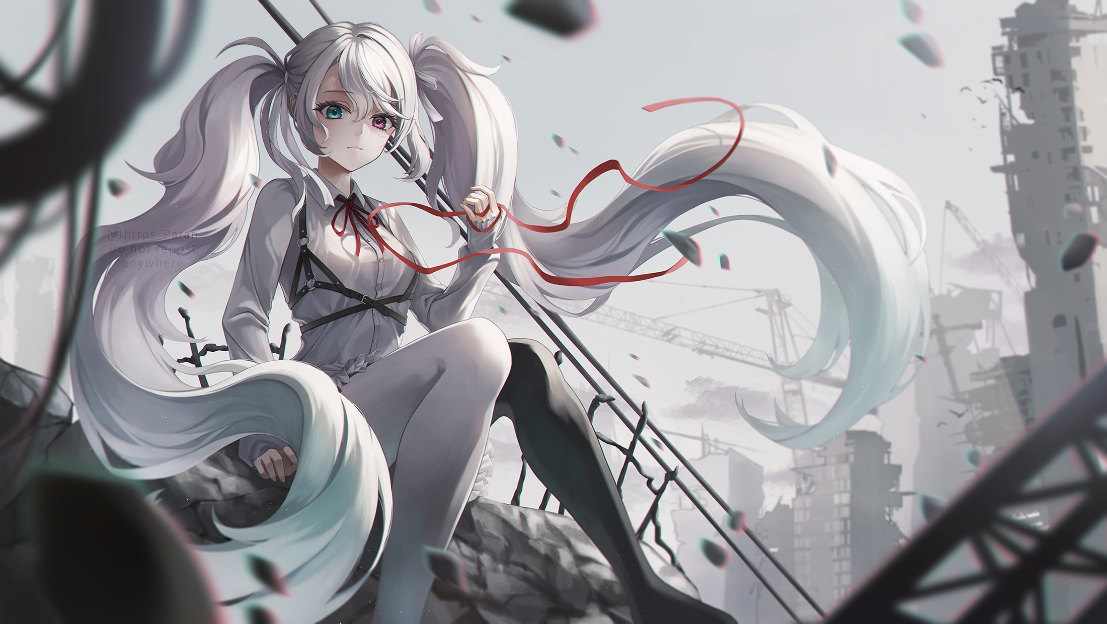 2200x1240 Anime Anime Girls Heterochromia White Hair Debris Twintails Paran Wallpaper:, Desktop