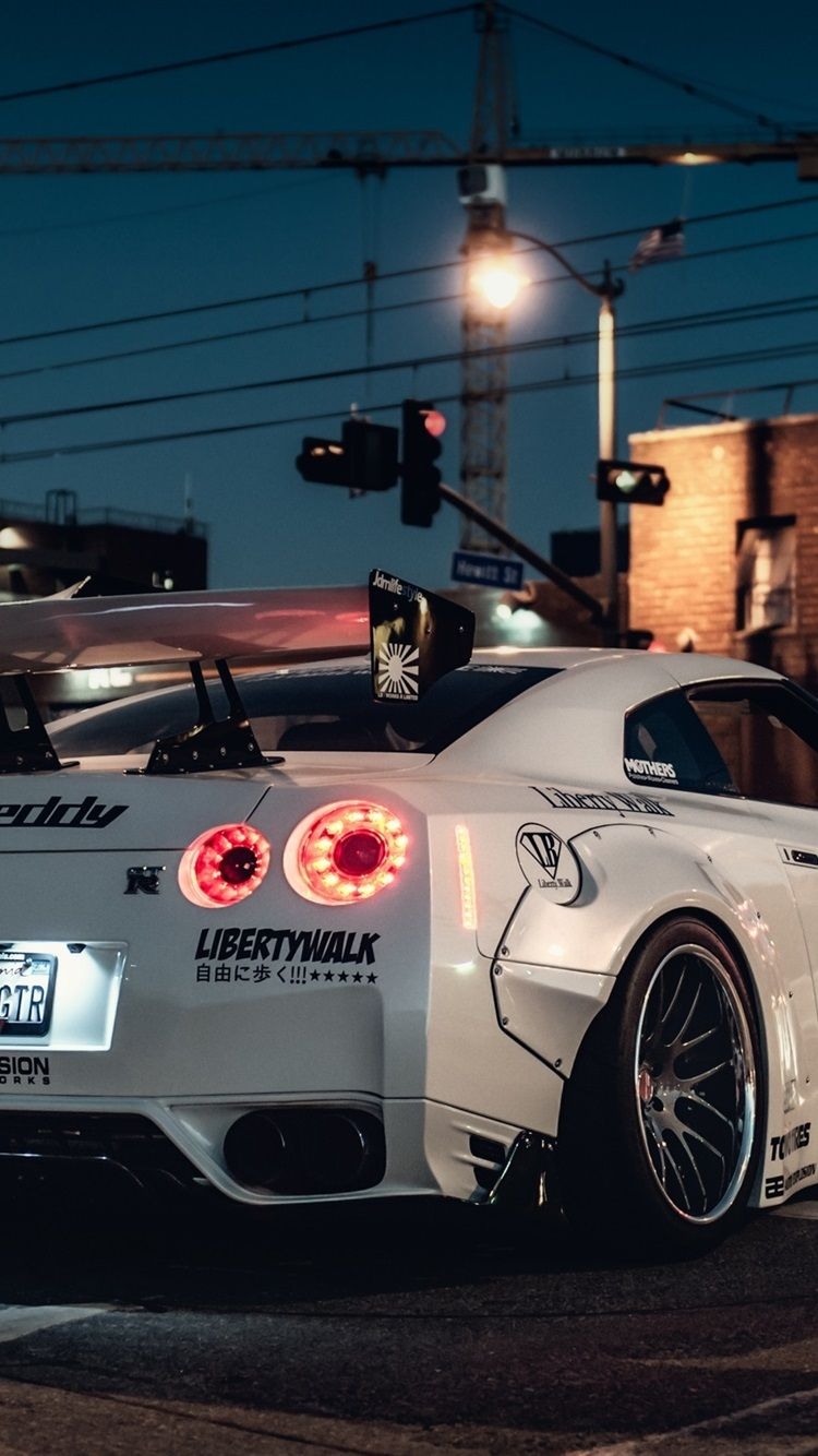 750x1340 IPhone Wallpaper Nissan Gt R White Supercar Back View HD Wallpaper, Phone