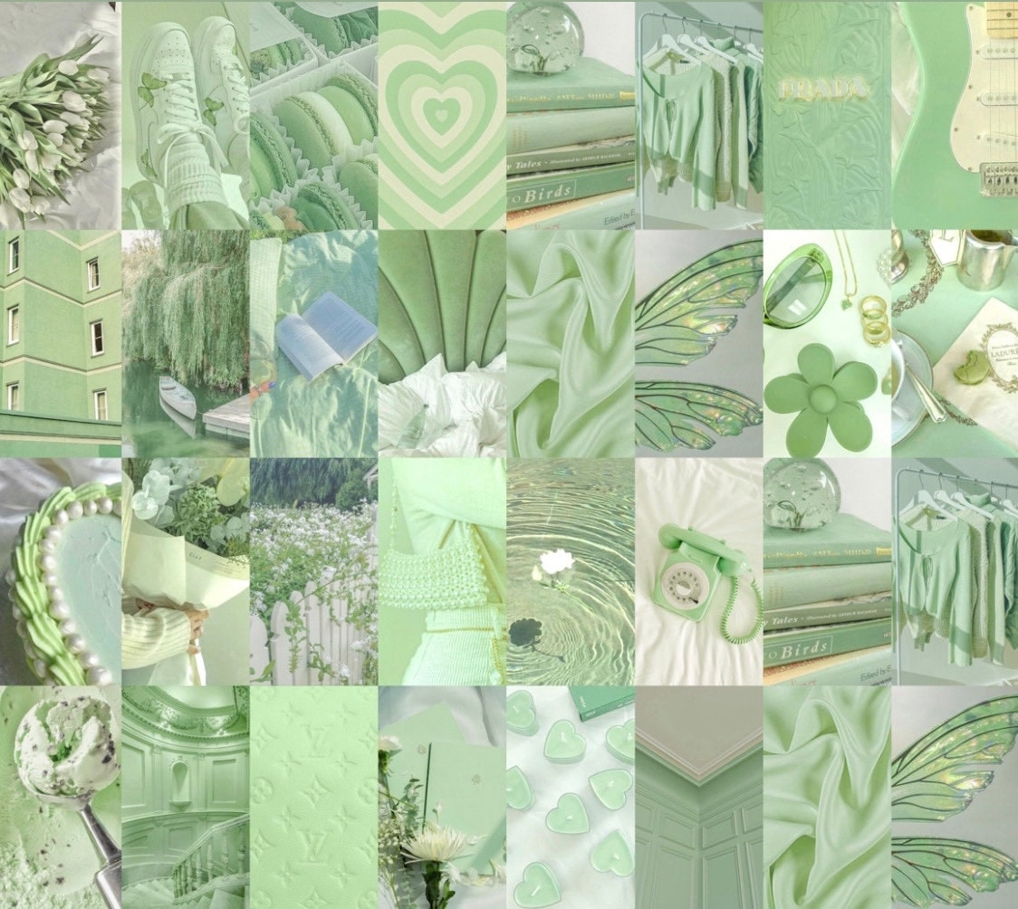 1130x1010 100pc Sage Green Trendy Preppy Aesthetic Photo Collage Kit, Desktop