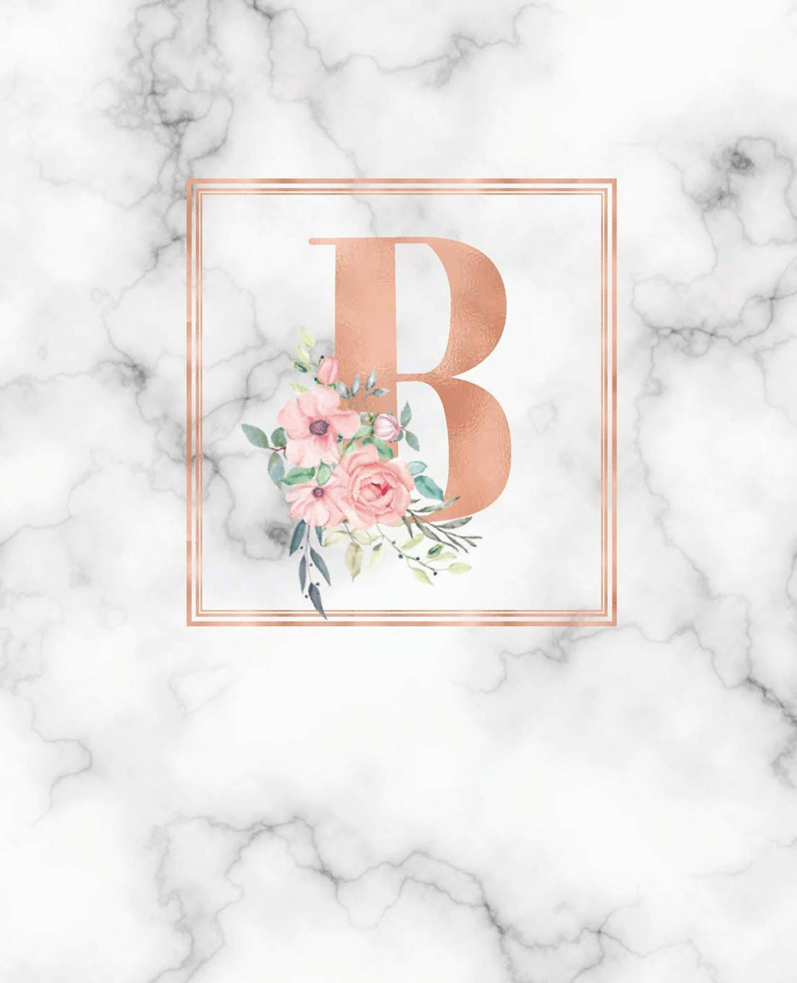 1560x1920 Download Marble Rose Gold Letter B Wallpaper, Phone