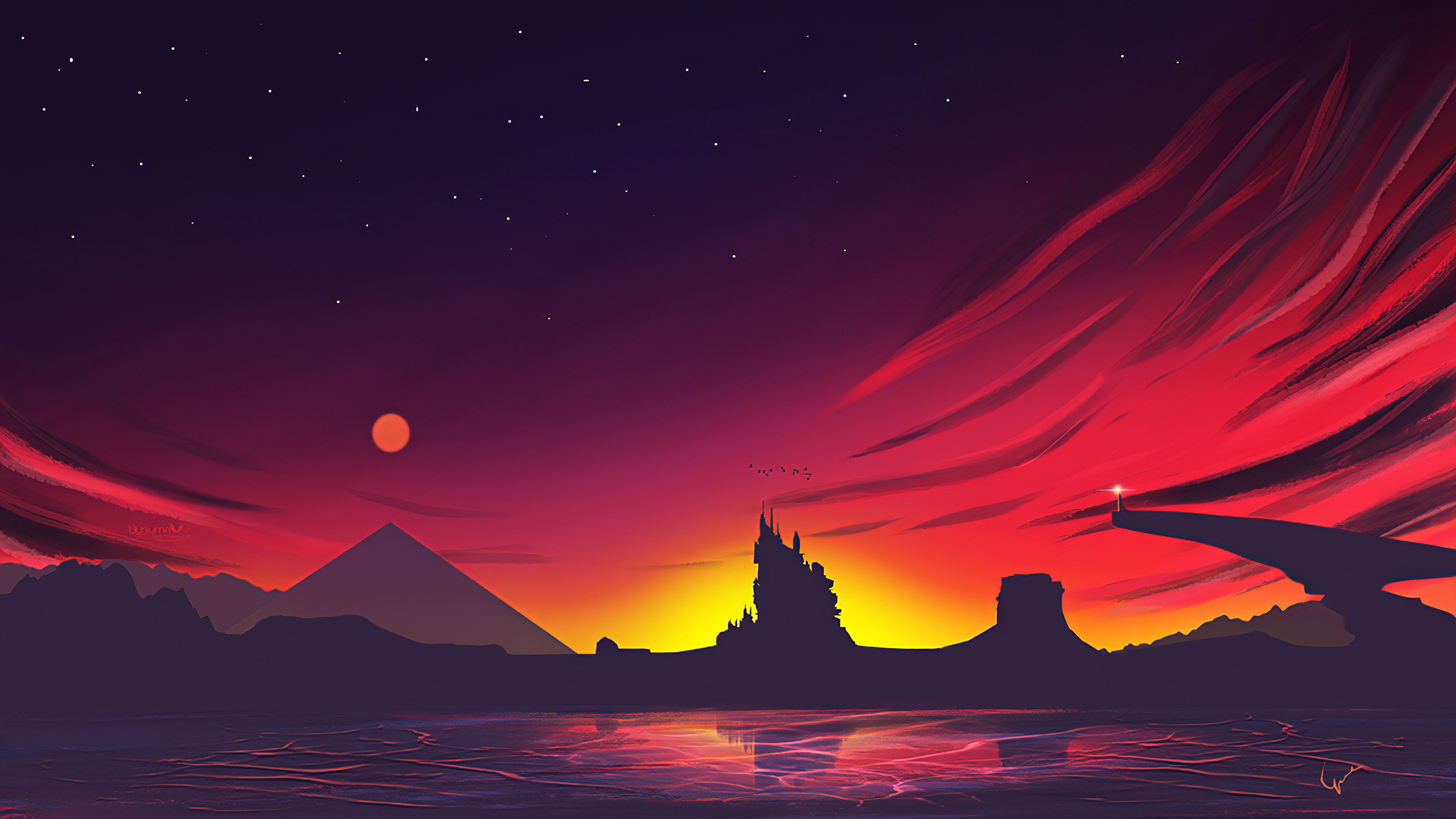 3840x2160 Minimal Sunset Landscape 4k, HD Artist, 4k Wallpaper, Image, Desktop