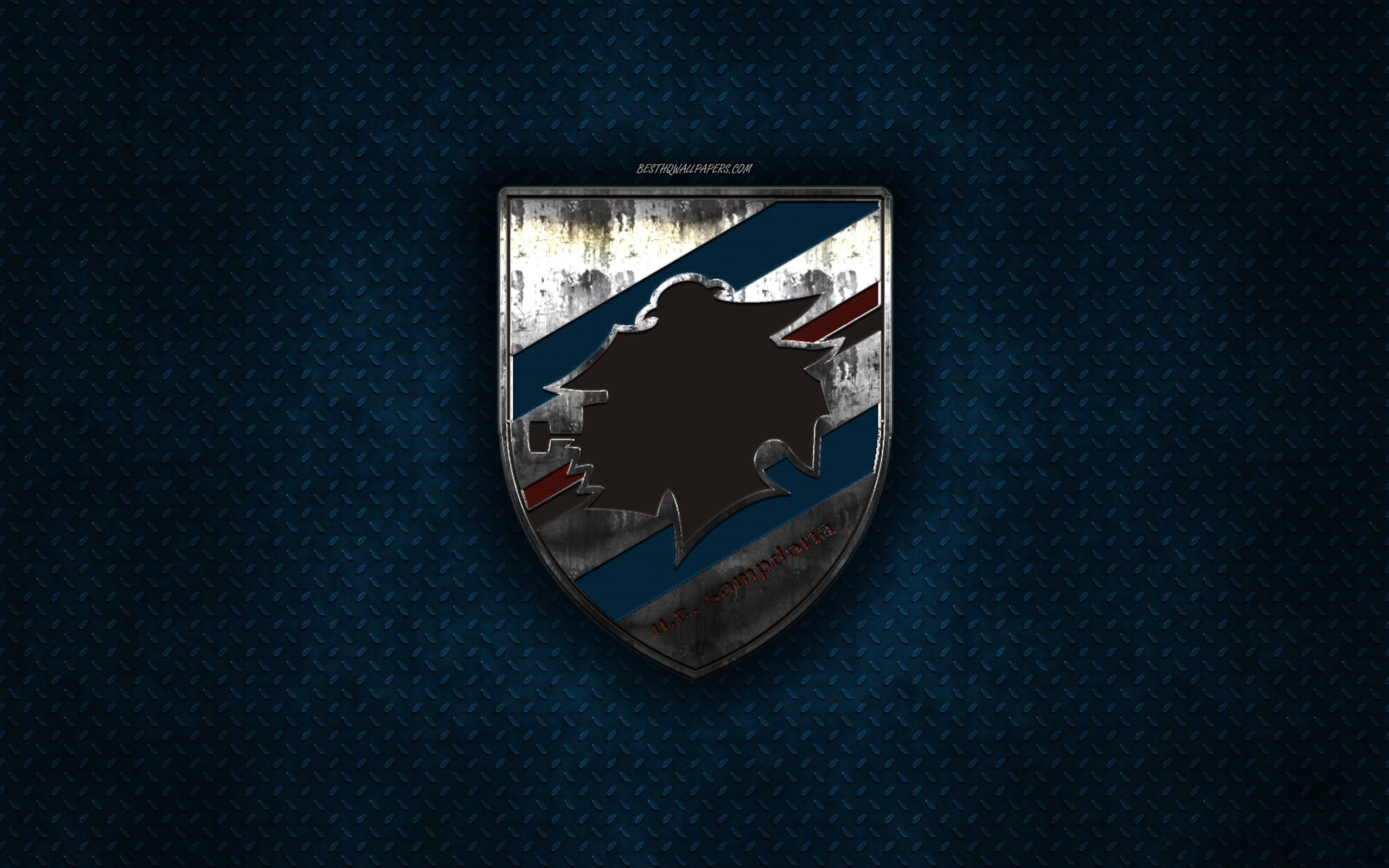 2560x1600 Download wallpaper UC Sampdoria, Italian football club, blue metal, Desktop