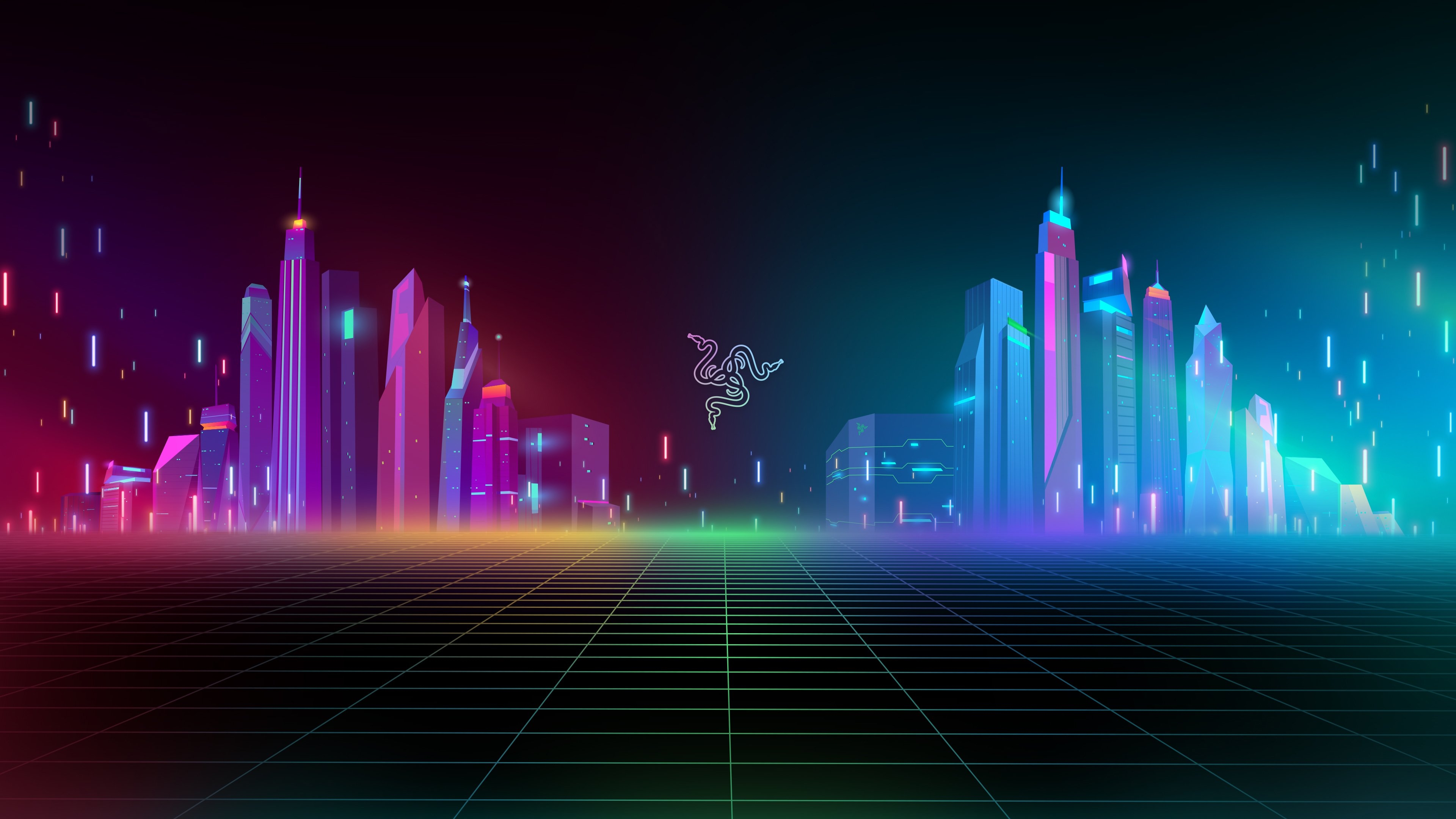 3840x2160 Razer, Cyber city, Neon, Colorful, Cityscape, Futuristic, 4k Free deskk wallpaper, Ultra HD, Desktop