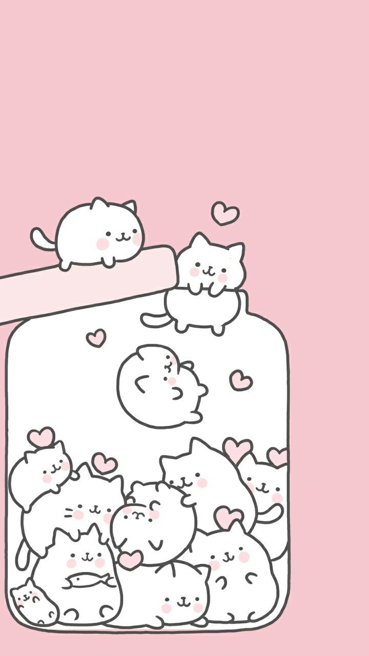 720x1280 animals, art, background, beautiful, beauty, cartoon, cats, cute animals, cute art, design, drawing, hearts, illustration, kawaii, kitten, kitty, pastel, sweets, wallpaper, we heart it, white, background, kawaii food, pink background, beautiful art, Phone