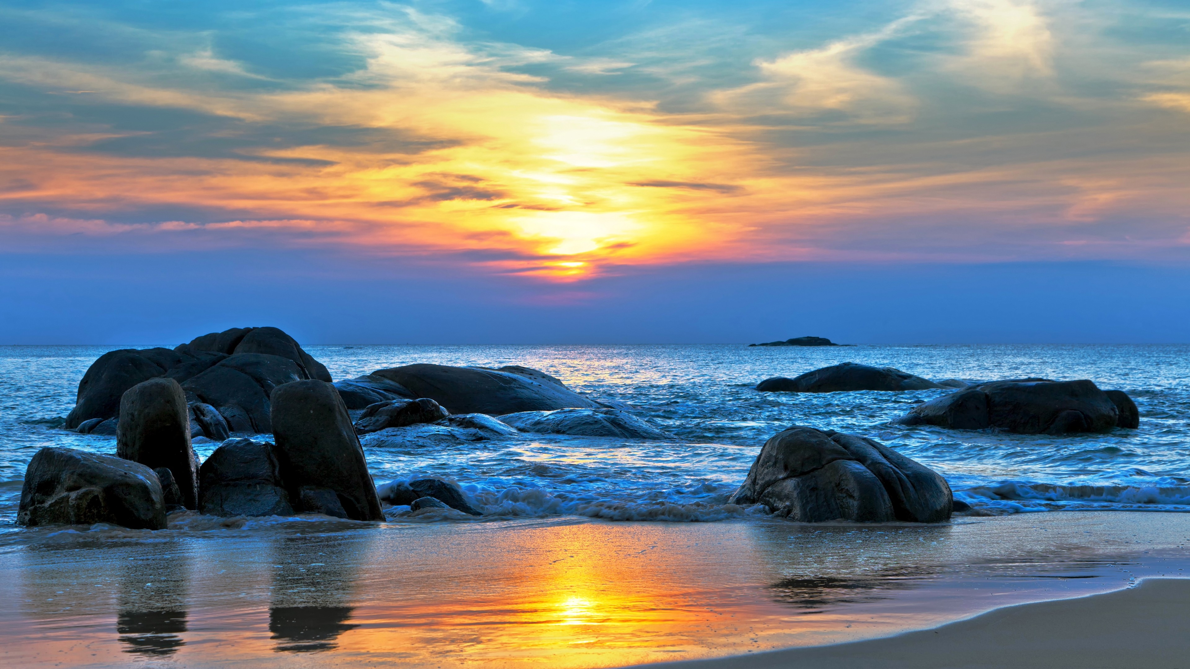 3840x2160 Wallpaper Sea, 5k, 4k wallpaper, 8k, Pacific ocean, Best Beaches in the World, shore, stones, sunset, OS, Desktop