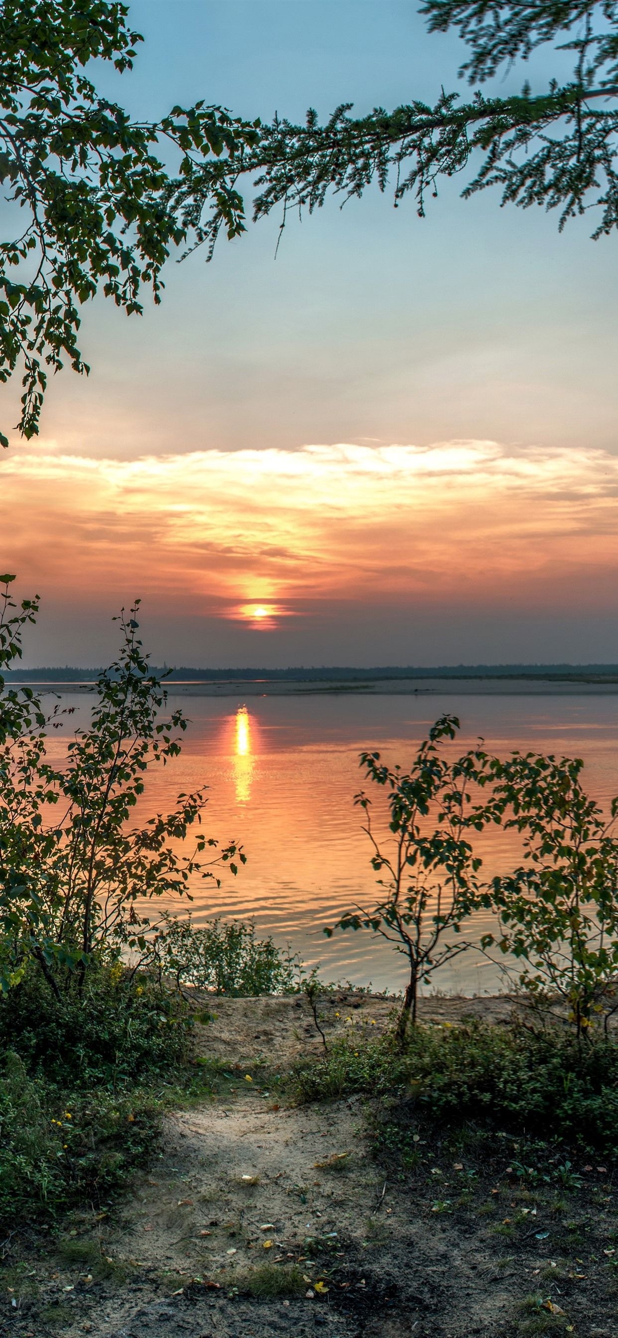 1250x2690 Lake, Trees, Sunset, Clouds, Water  IPhone 11 Pro XS Max, Phone