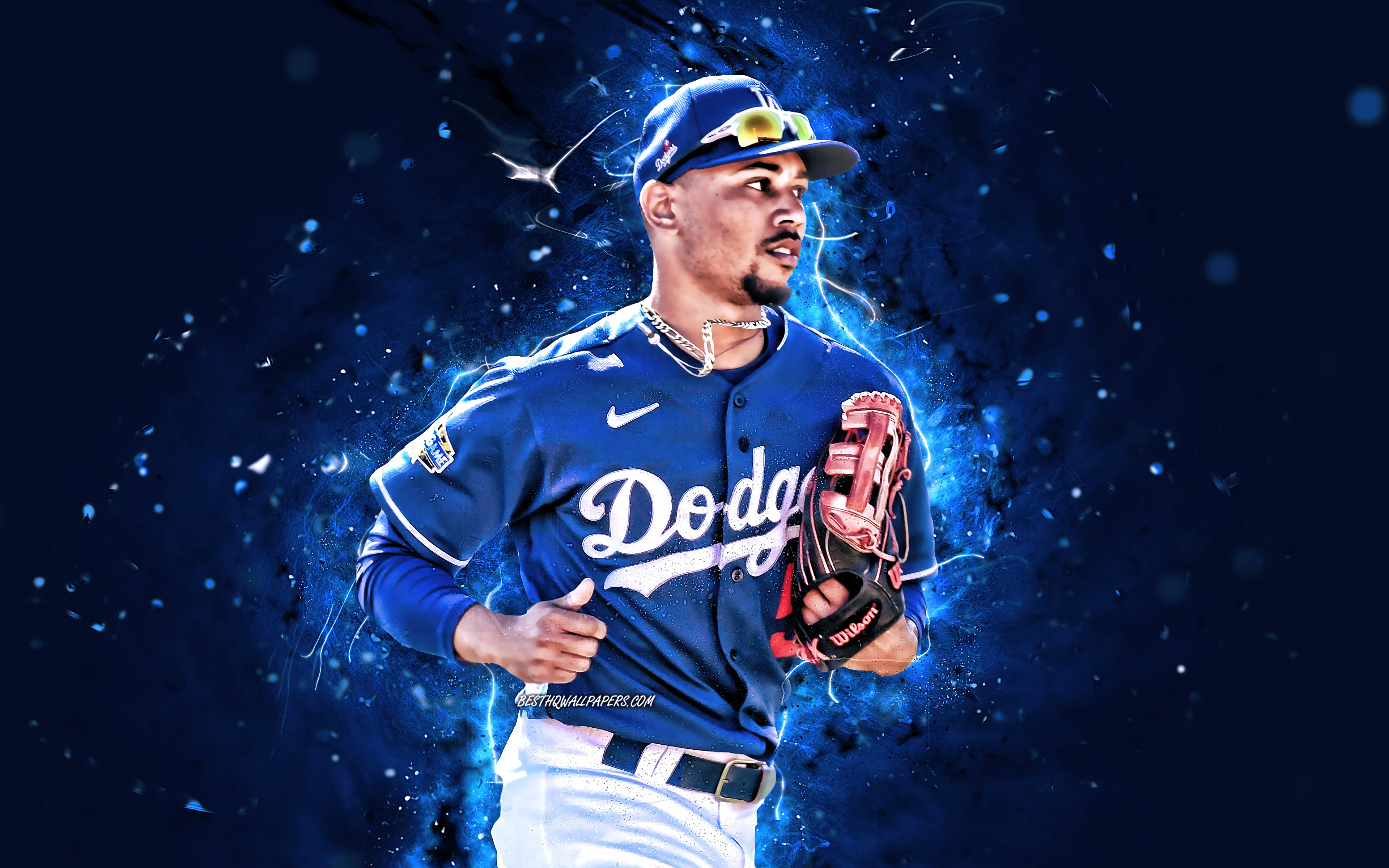 3840x2400 Download wallpaper Mookie Betts, 4k, MLB, Los Angeles Dodgers, right fielder, baseball, Markus Lynn Betts, Major League Baseball, neon lights, Alex Bregman Dodgers, Alex Bregman 4K, LA Dodgers for desktop with resolution, Desktop