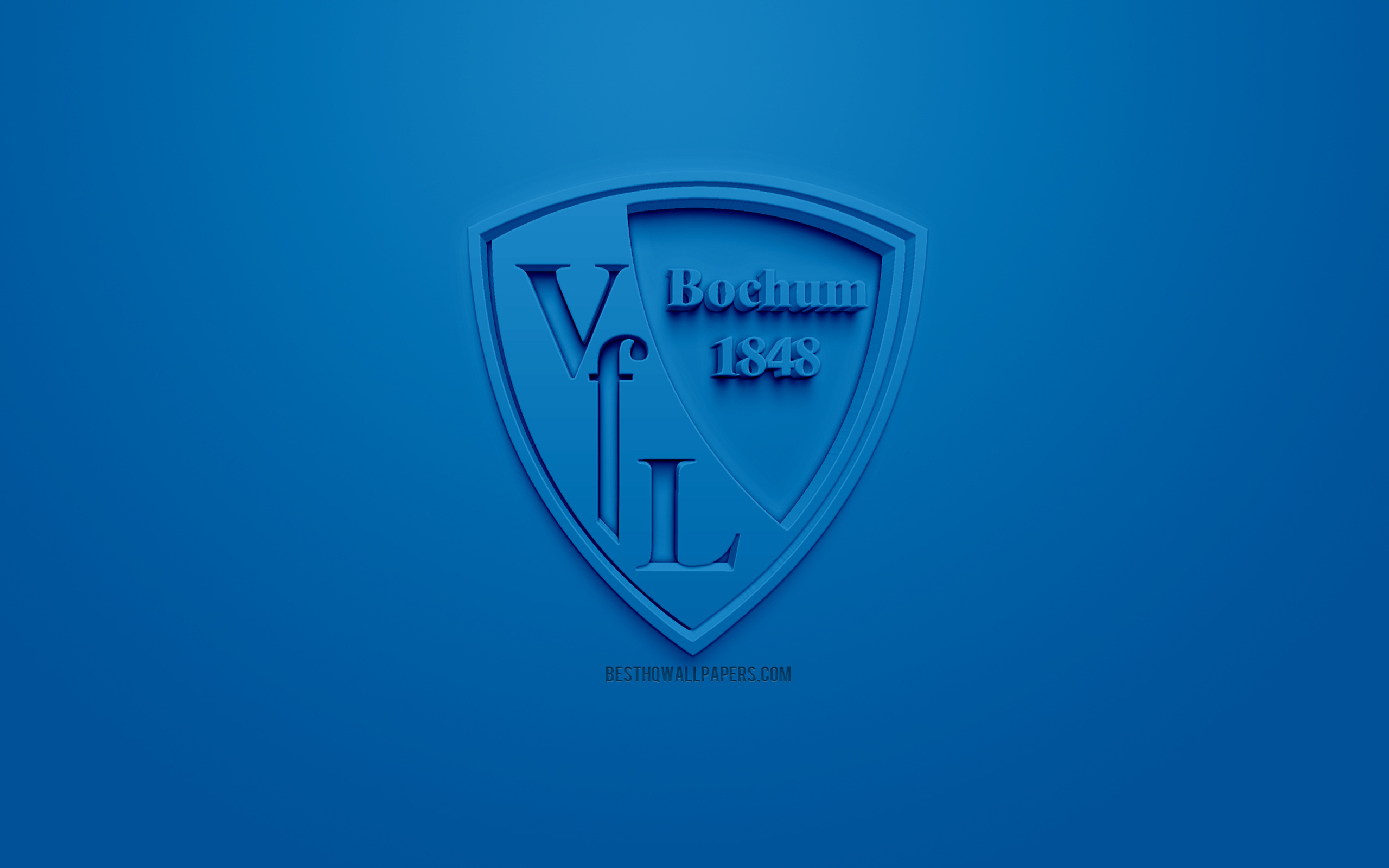 2560x1600 Download wallpaper VfL Bochum, creative 3D logo, blue background, 3D emblem, German football club, Bundesliga Bochum, Germany, 3D art, football, stylish 3D logo for desktop with resolution. High Quality HD, Desktop