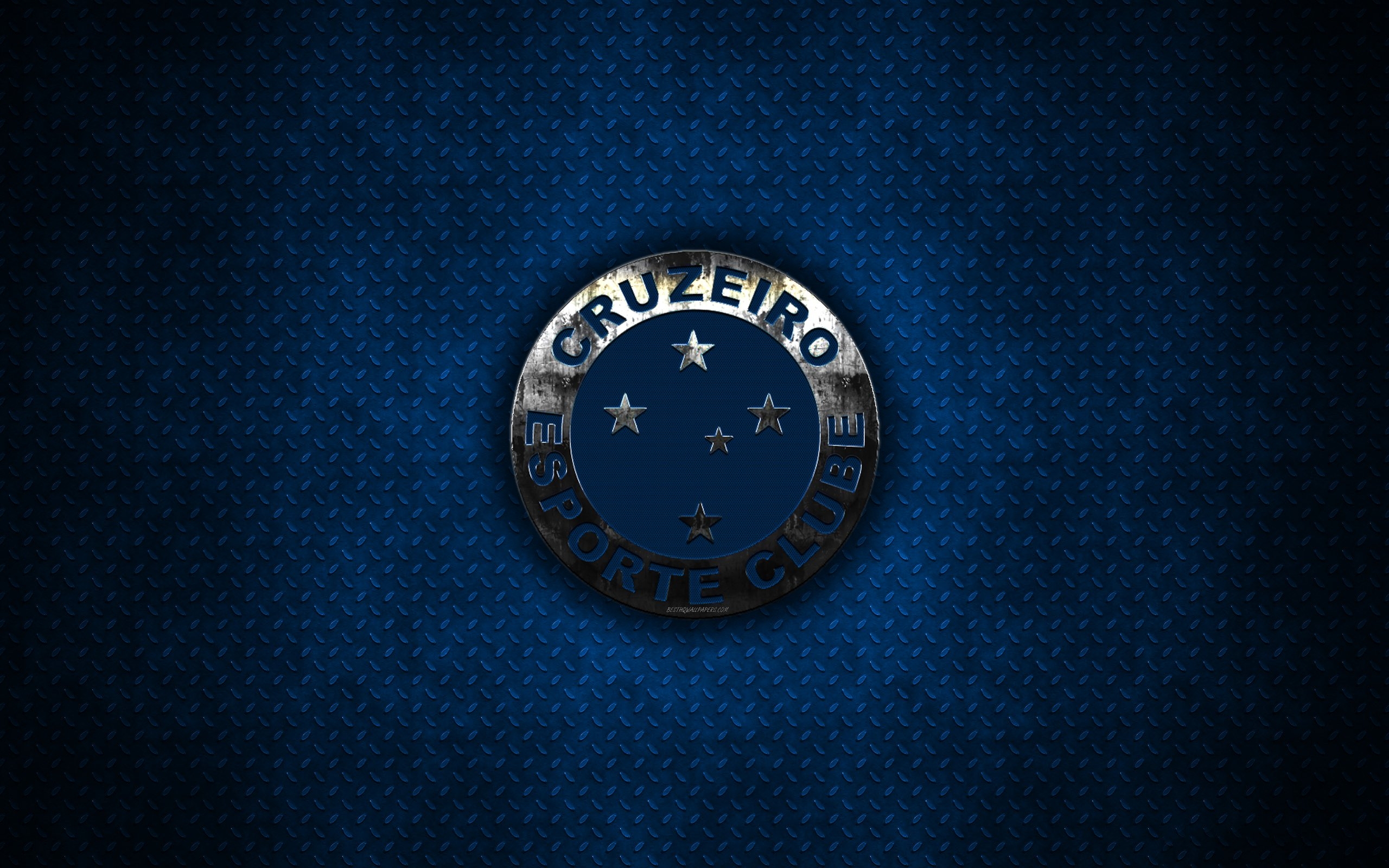 2560x1600 Download wallpaper Cruzeiro Esporte Clube, Cruzeiro FC, 4k, metal logo, emblem, blue metal background, creative art, Brazilian football club, Sao Paulo, Brazil, Serie A, football for desktop with resolution. High Quality, Desktop