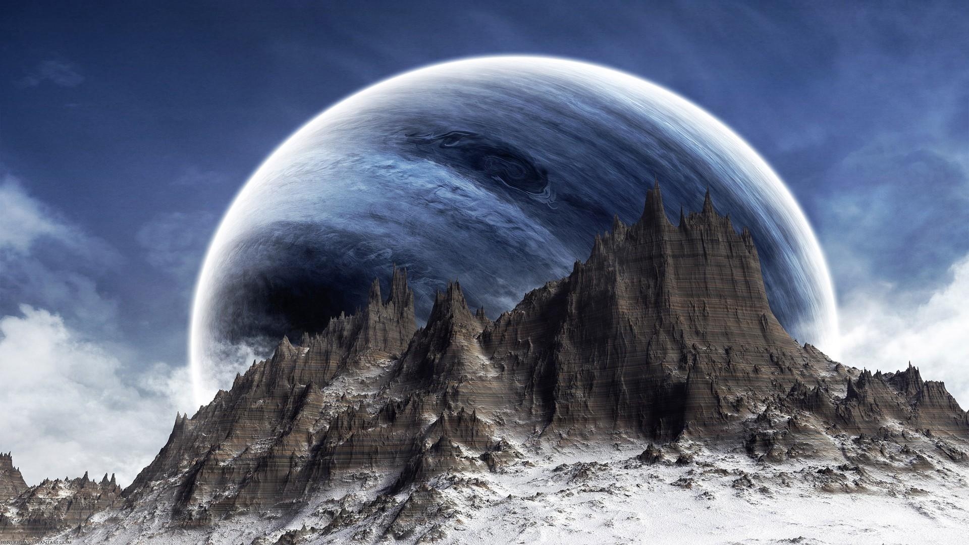 1920x1080 Fantasy art mountains outer space planets wallpaper. AllWallpaper, Desktop