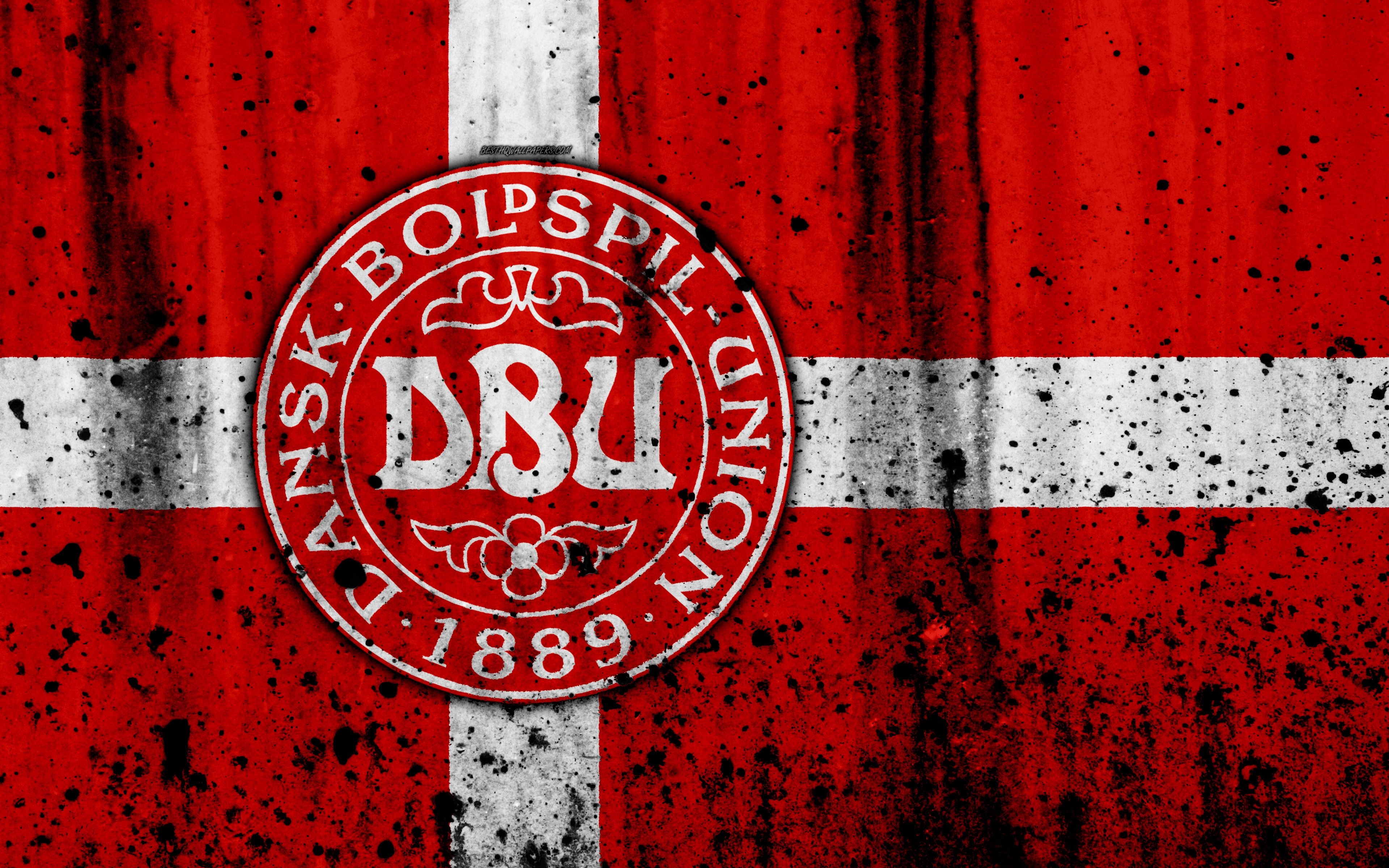 3840x2400 Download wallpaper Denmark national football team, 4k, logo, Desktop