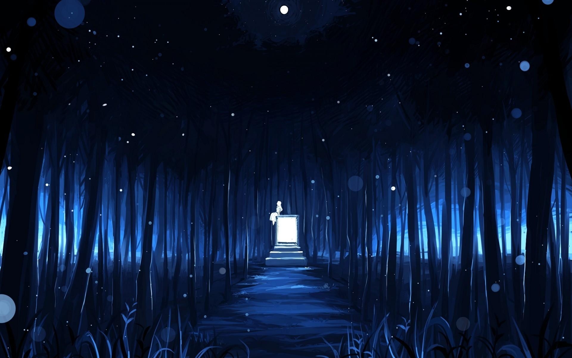 1920x1200 Download  Anime Landscape, Dark Forest, Stars, Moon, Desktop