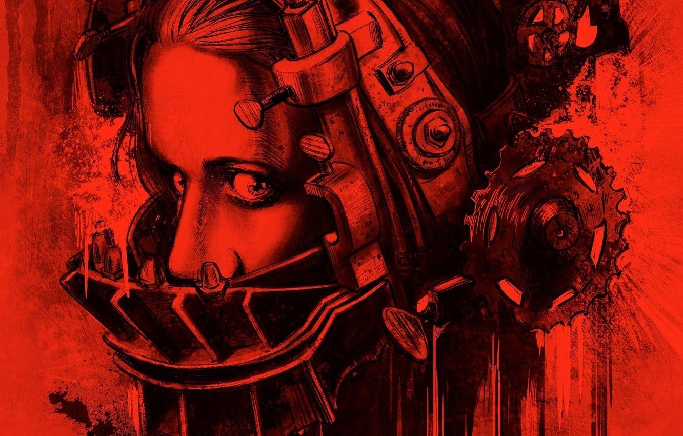 1340x850 Wallpaper metal, girl, blood, woman, eyes, gear, face, pain, hair, trap, bolts, horror movie, suspense, suffering, agony, Shawnee Smith image for desktop, section фильмы, Desktop