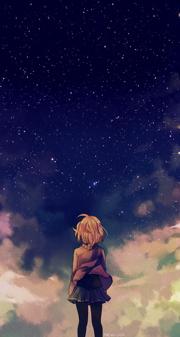 750x1400 Starry Space Illust Anime Girl iPhone se Wallpaper Download. iPhone, Phone