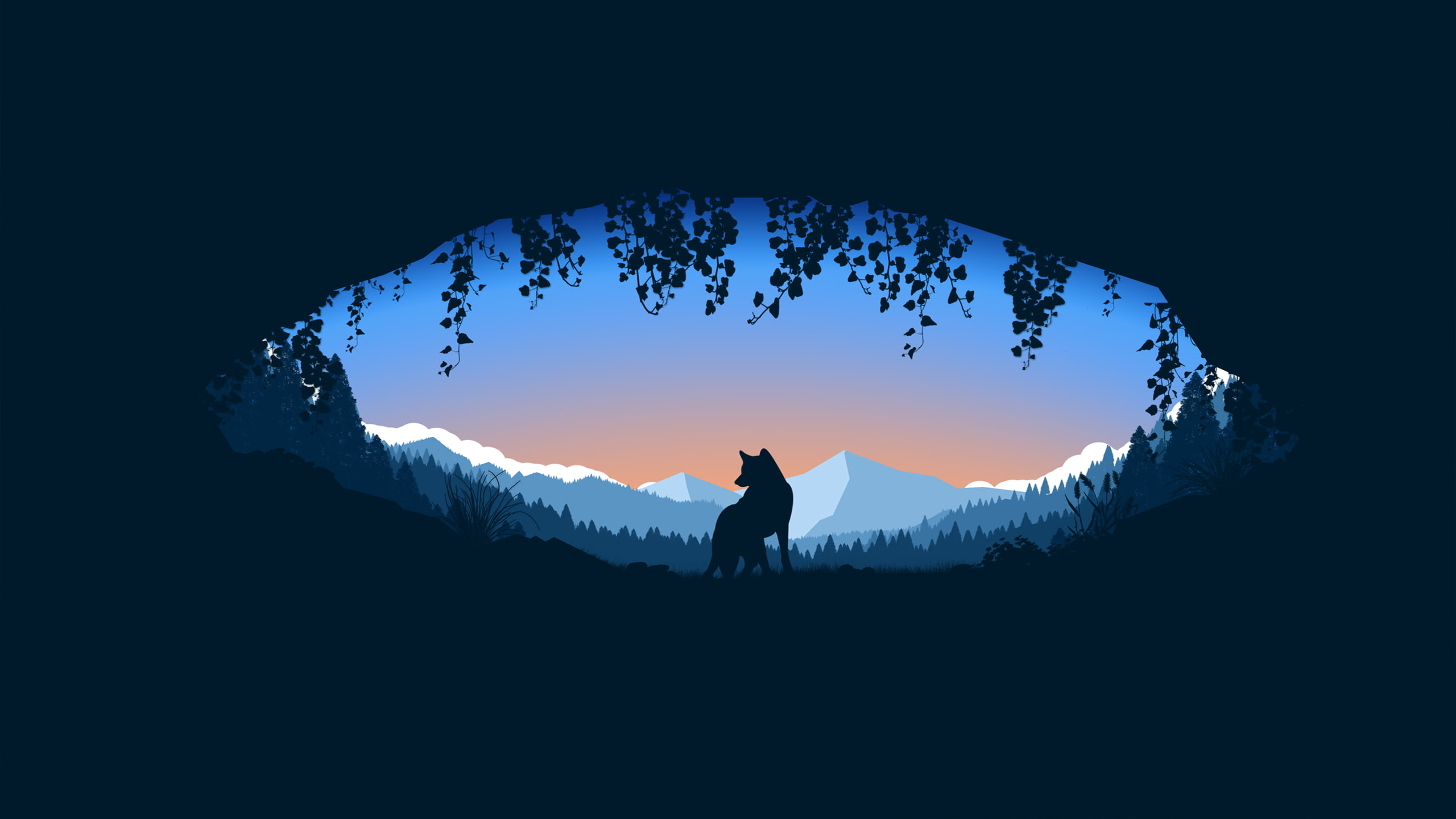 2560x1440 Digital Art, Fox, Landscape, Nature, Fantasy Art, Minimalism, Desktop