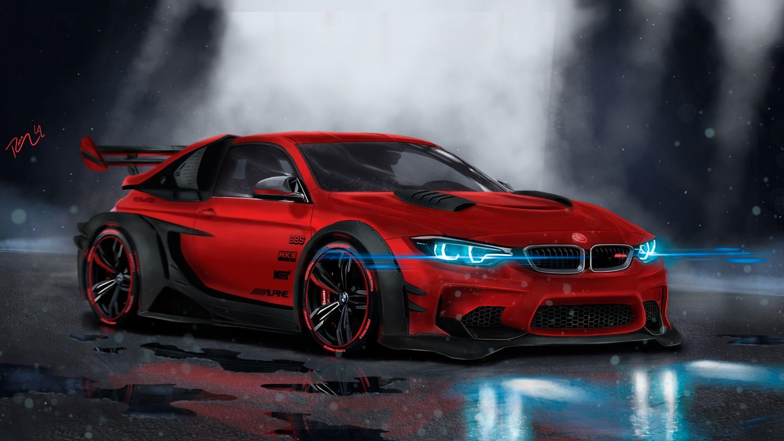 2560x1440 Wallpaper BMW M Custom, CGI, Neon, Sport car, HD, 4K, Automotive, Desktop