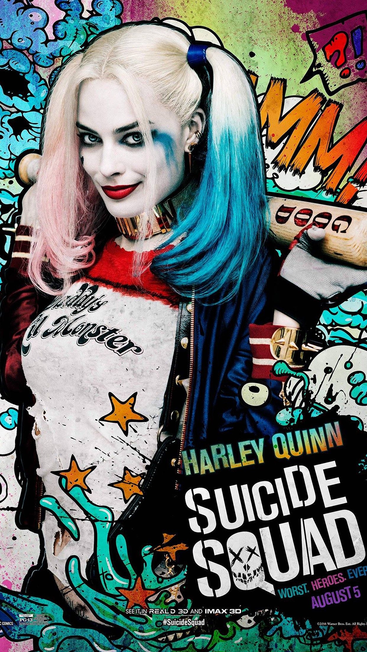 1250x2210 Suicide Squad Film Poster Art Illustration Joker Haley Quinn, Phone