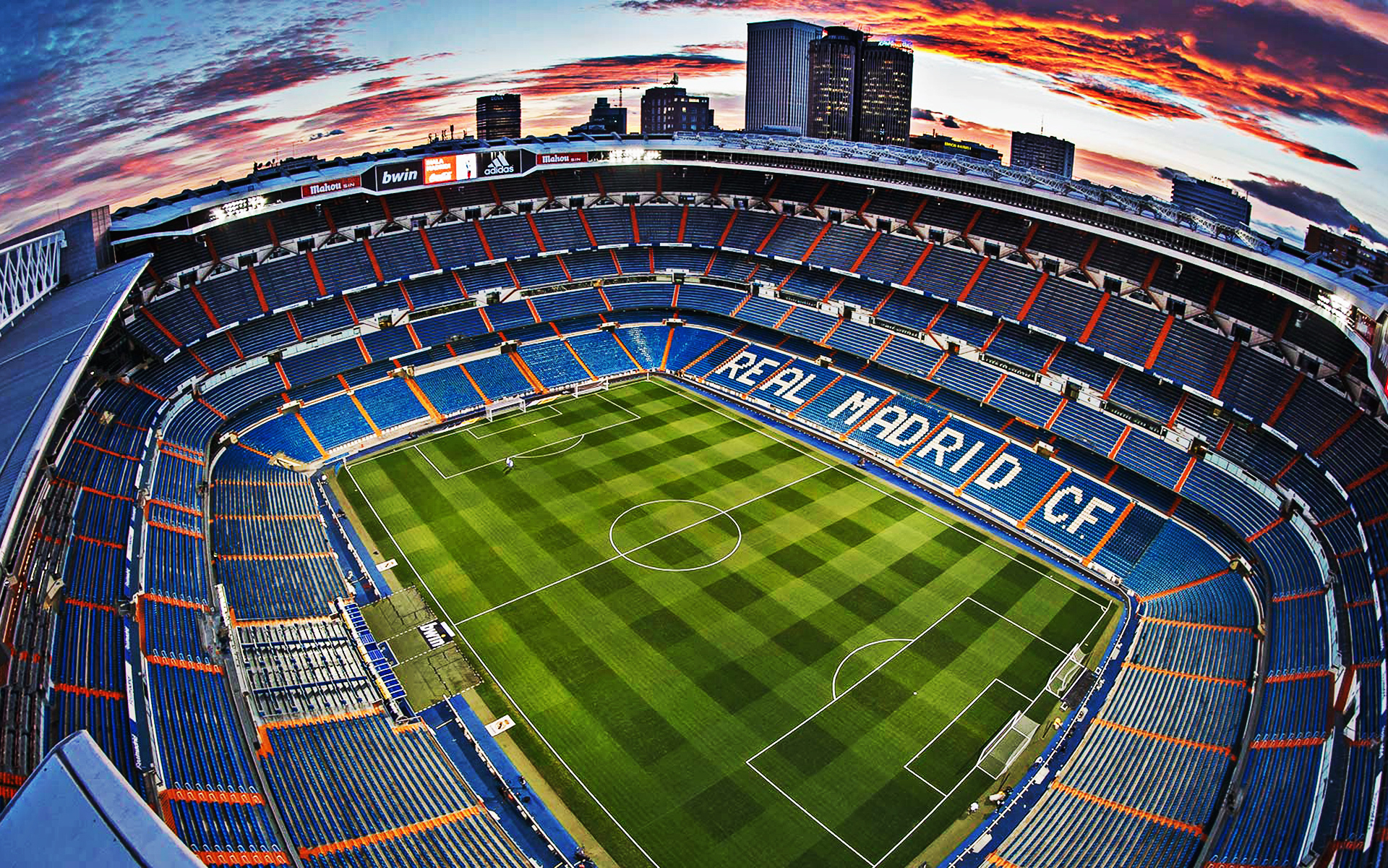 1920x1200 Download wallpaper Santiago Bernabeu, Real Madrid CF Stadium, spanish football stadium in Madrid, Spain, football, La Liga, inside view from above for desktop with resolution. High Quality HD picture wallpaper, Desktop