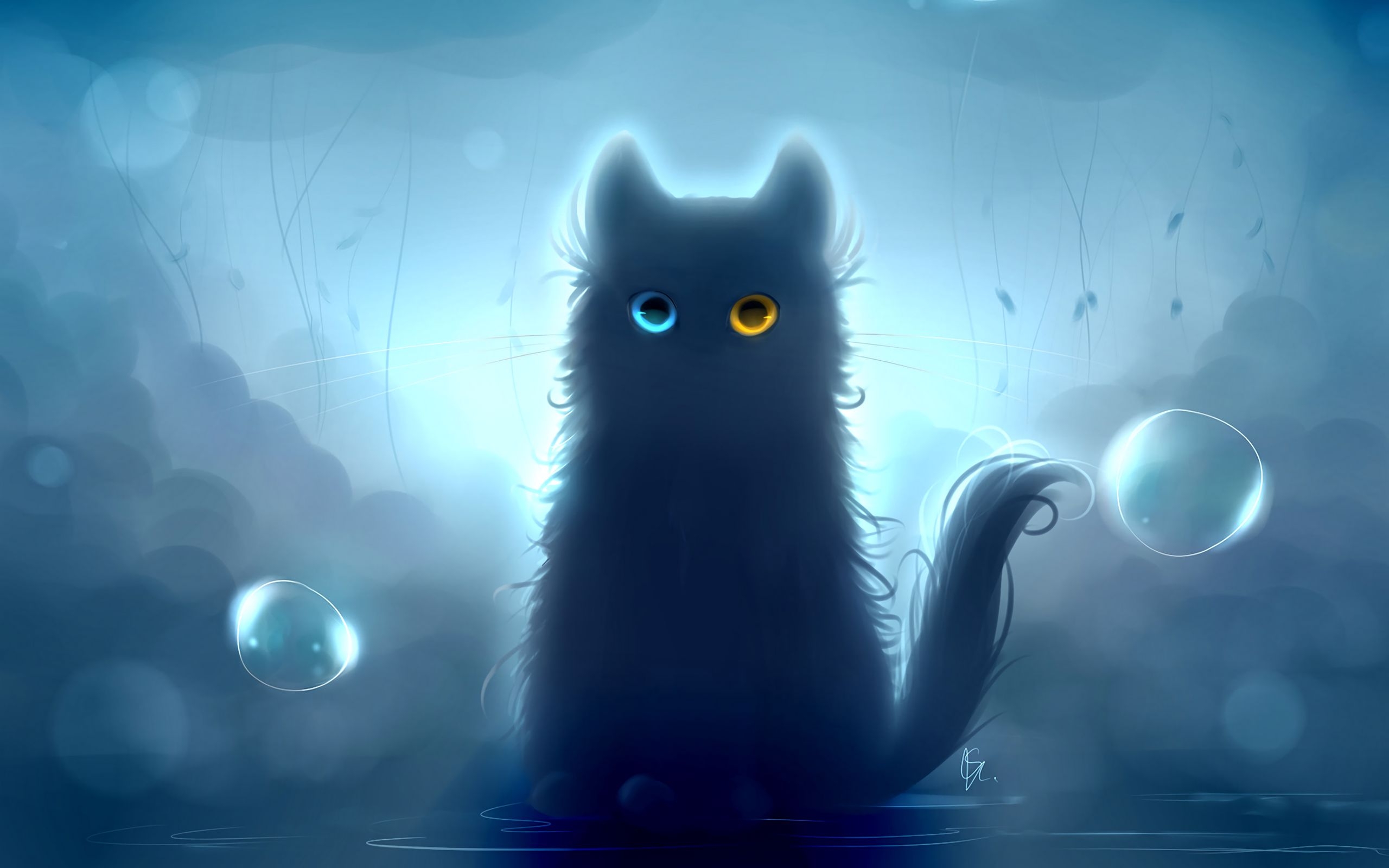 2560x1600 Download wallpaper  cat, heterochromia, black cat, art widescreen 16:10 HD background, Desktop