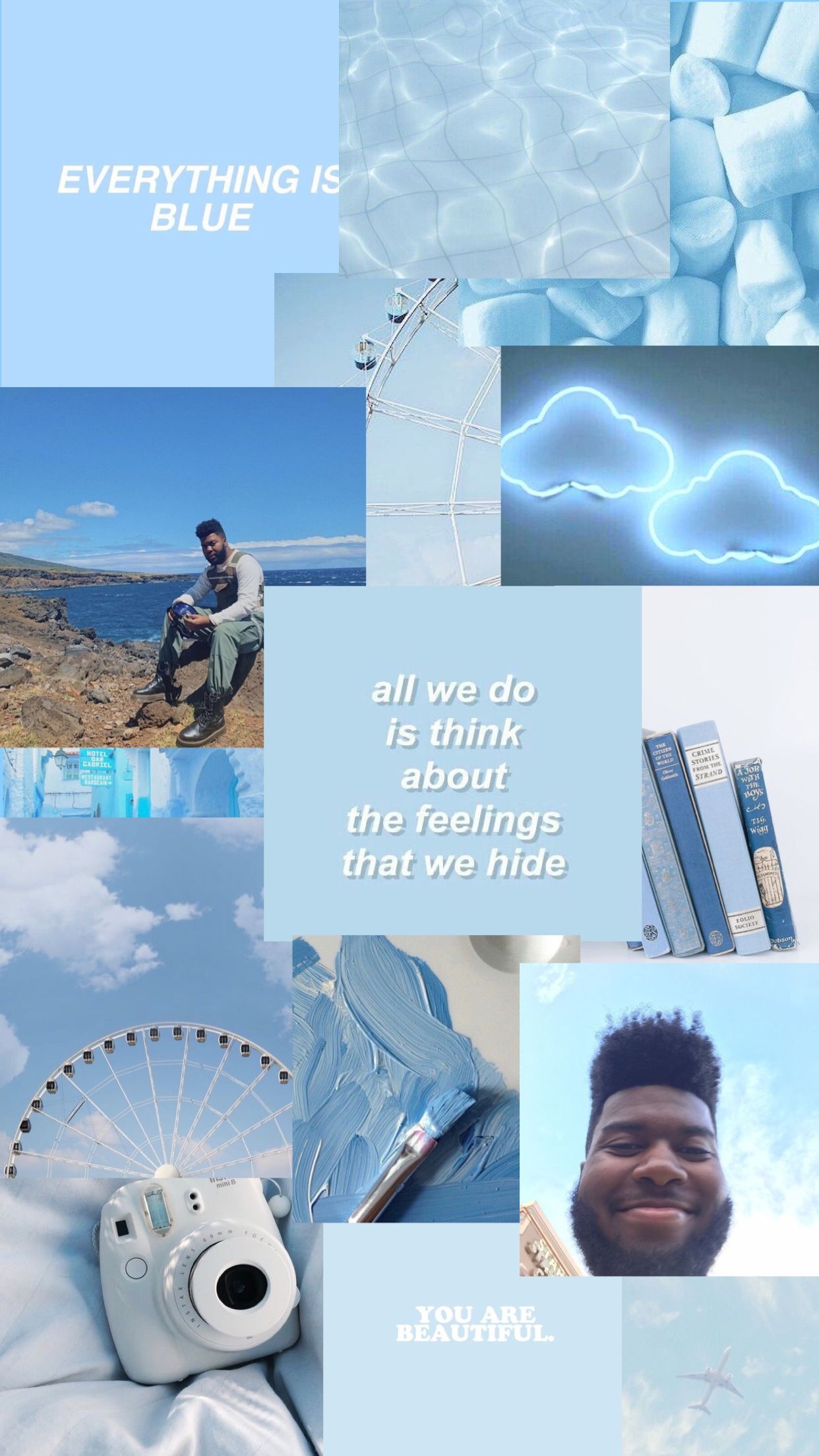 1250x2210 Khalid Collage Wallpaper Blue. Baby blue aesthetic, Blue wallpaper iphone, Blue aesthetic dark, Phone