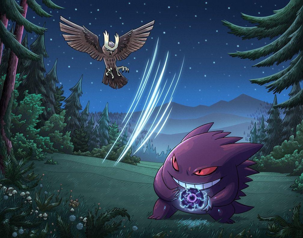 1010x800 Noctowl vs Gengar, Desktop