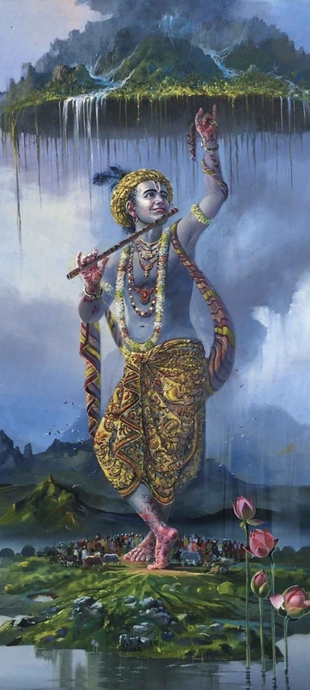 1080x2400 Lord krishna lifting govardhan hill Wallpaper Download, Phone