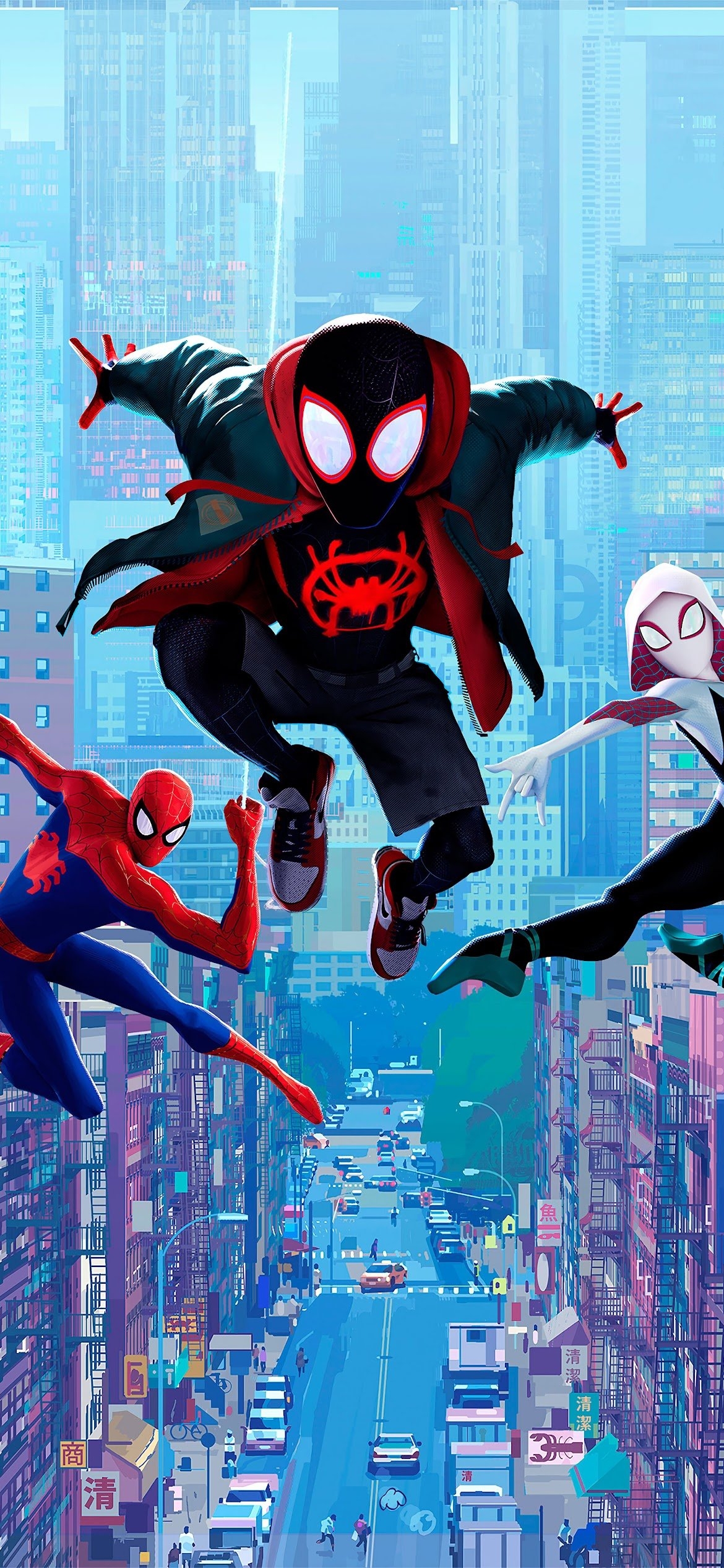 1170x2540 Miles Morales Spider Gwen Peter Parker Spider Man: Into The Spider Verse 8K Wallpaper, Phone