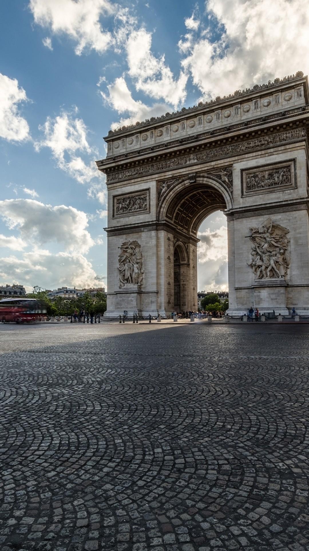 1080x1920 Download  Arc De Triomphe, France, Paris, Sky, Clouds, Phone