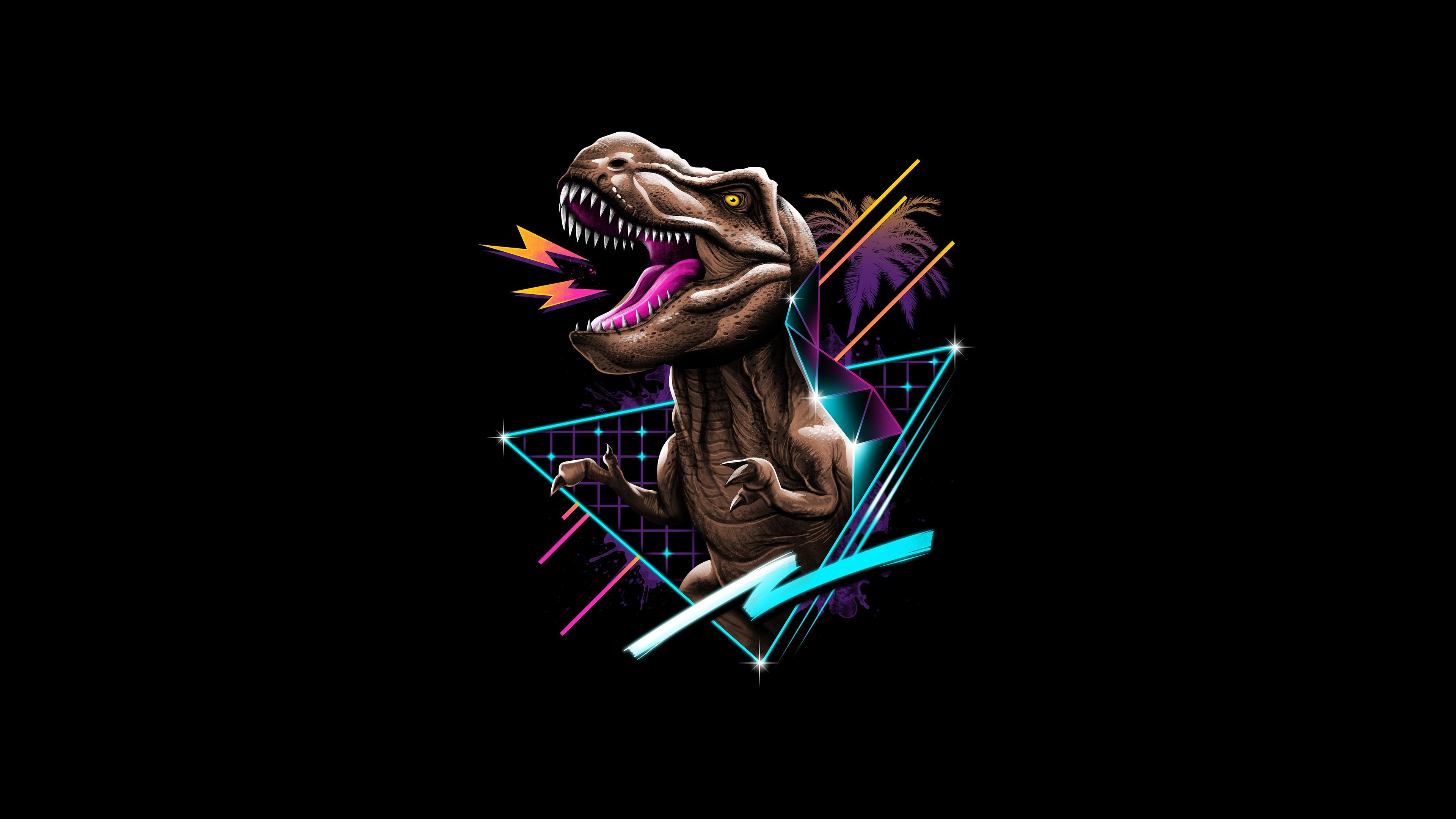 3840x2160 Tyrannosaurus Rex Dinosaur Retrowave Wallpaper, HD Artist 4K, Desktop