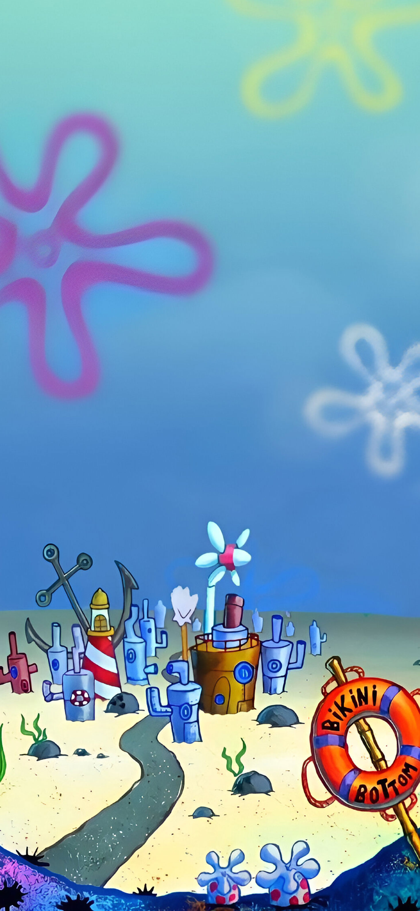 1470x3180 SpongeBob SquarePants Bikini Bottom Art Wallpaper, Phone