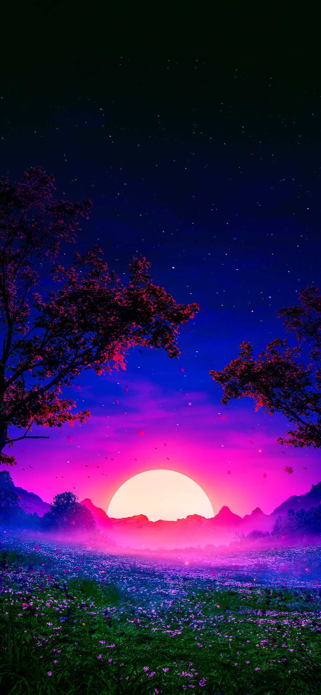 1130x2440 Beautiful sunset illustration wallpaper for iPhone, Phone