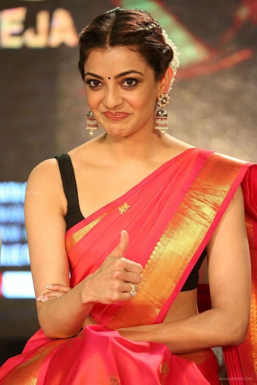 1080x1620 Kajal Agarwals red saree hot HD stills HD Wallpaper, Phone