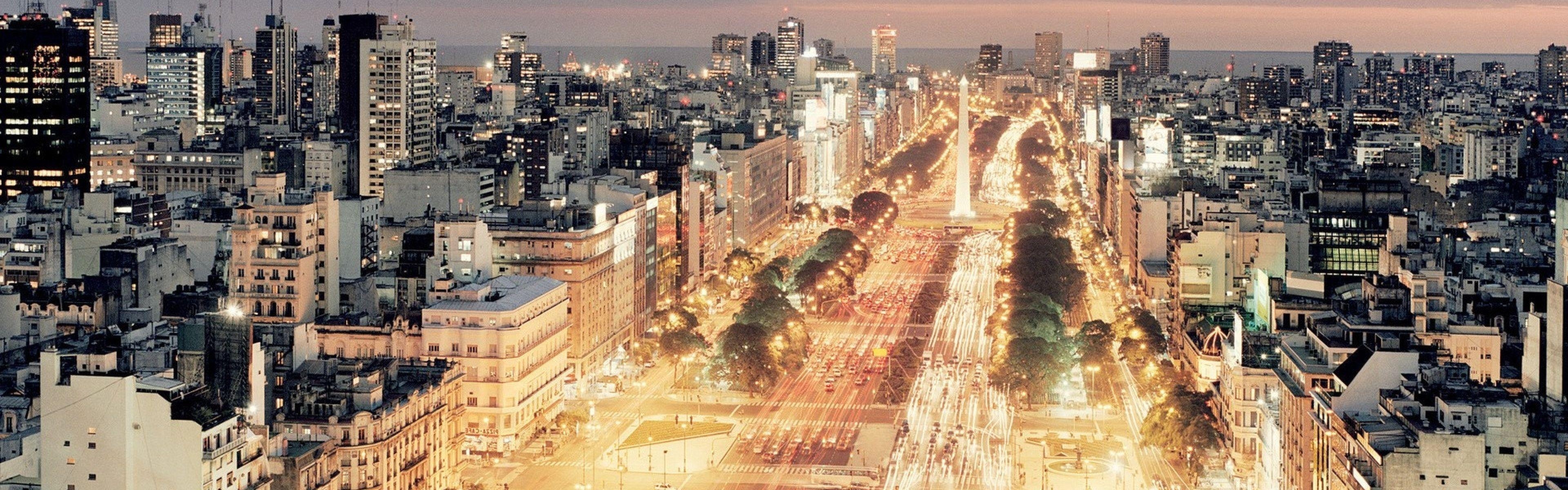 3840x1200 Download Wallpaper  Buenos aires, Traffic, City, Night, Dual Screen