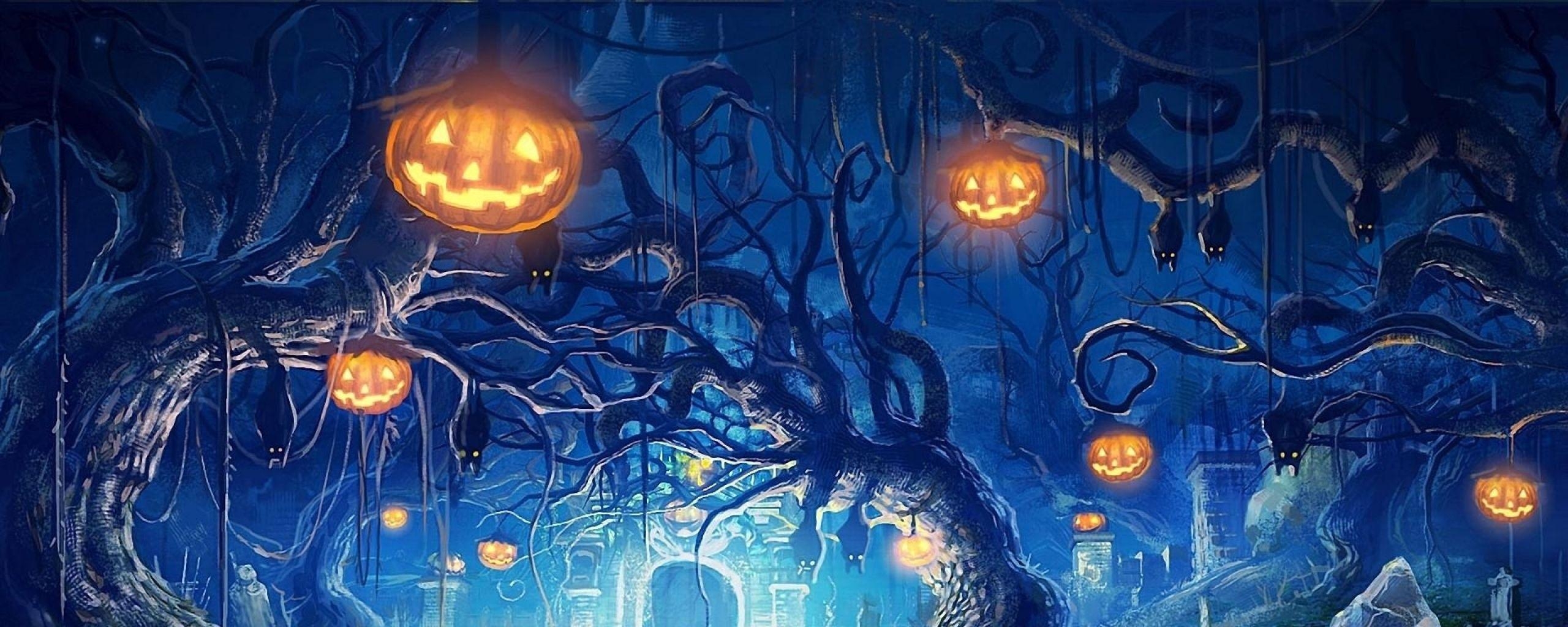 2560x1030 Halloween Dual Monitor Wallpaper Free Halloween Dual Monitor Background, Dual Screen