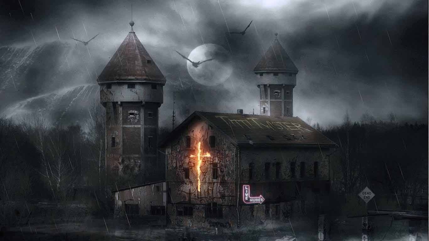 1370x770 Haunted House HD Wallpaper, Desktop