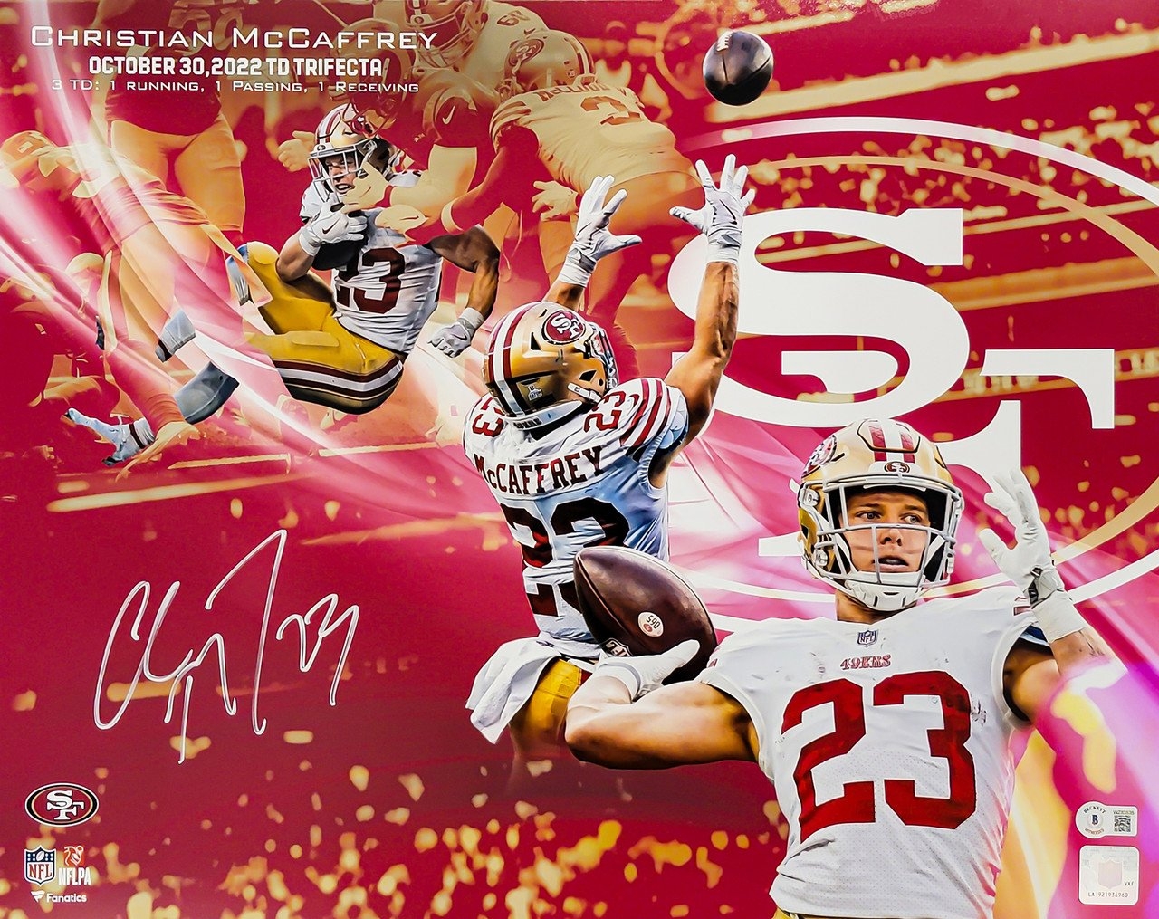 1280x1020 Christian McCaffrey Autographed 16x20 Photo San Francisco 49ers Rushing Receiving Passing Touchdown Trifecta Collage Beckett BAS Witness Stock Creek Sports, Desktop